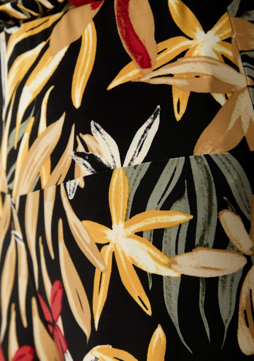 Petite High Rise Pull On Tropical Print Trousers 