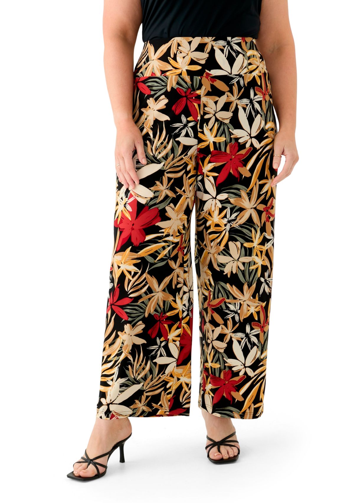 Plus Size Pull On Wide Waistband Printed Palazzo Pants