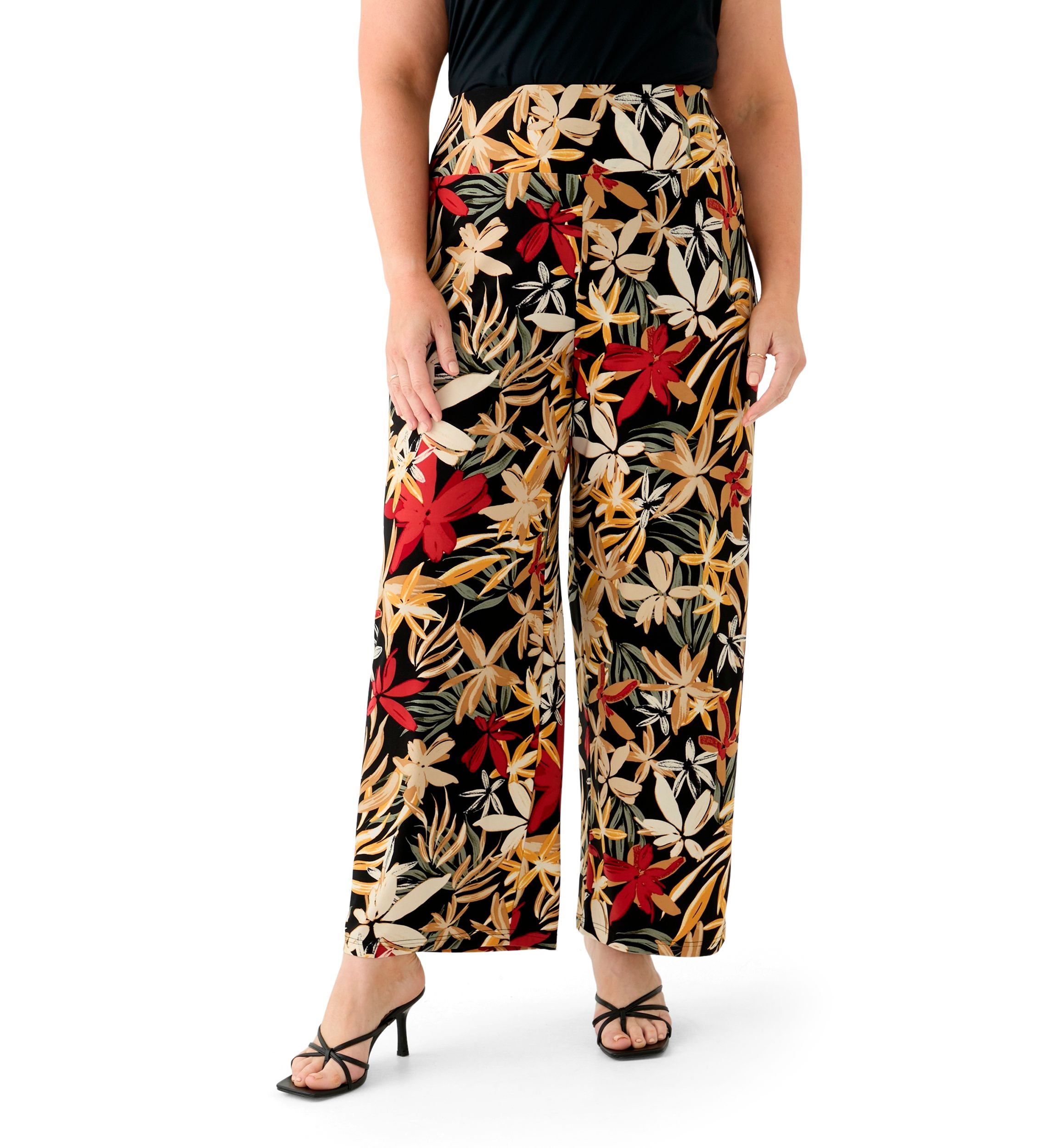 Plus Size Pull On Wide Waistband Printed Palazzo Pants
