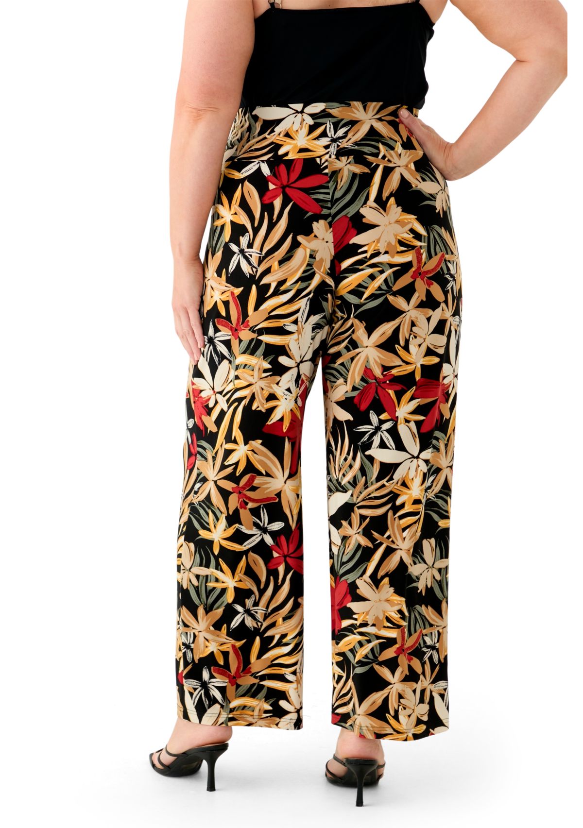 Plus Size Pull On Wide Waistband Printed Palazzo Pants