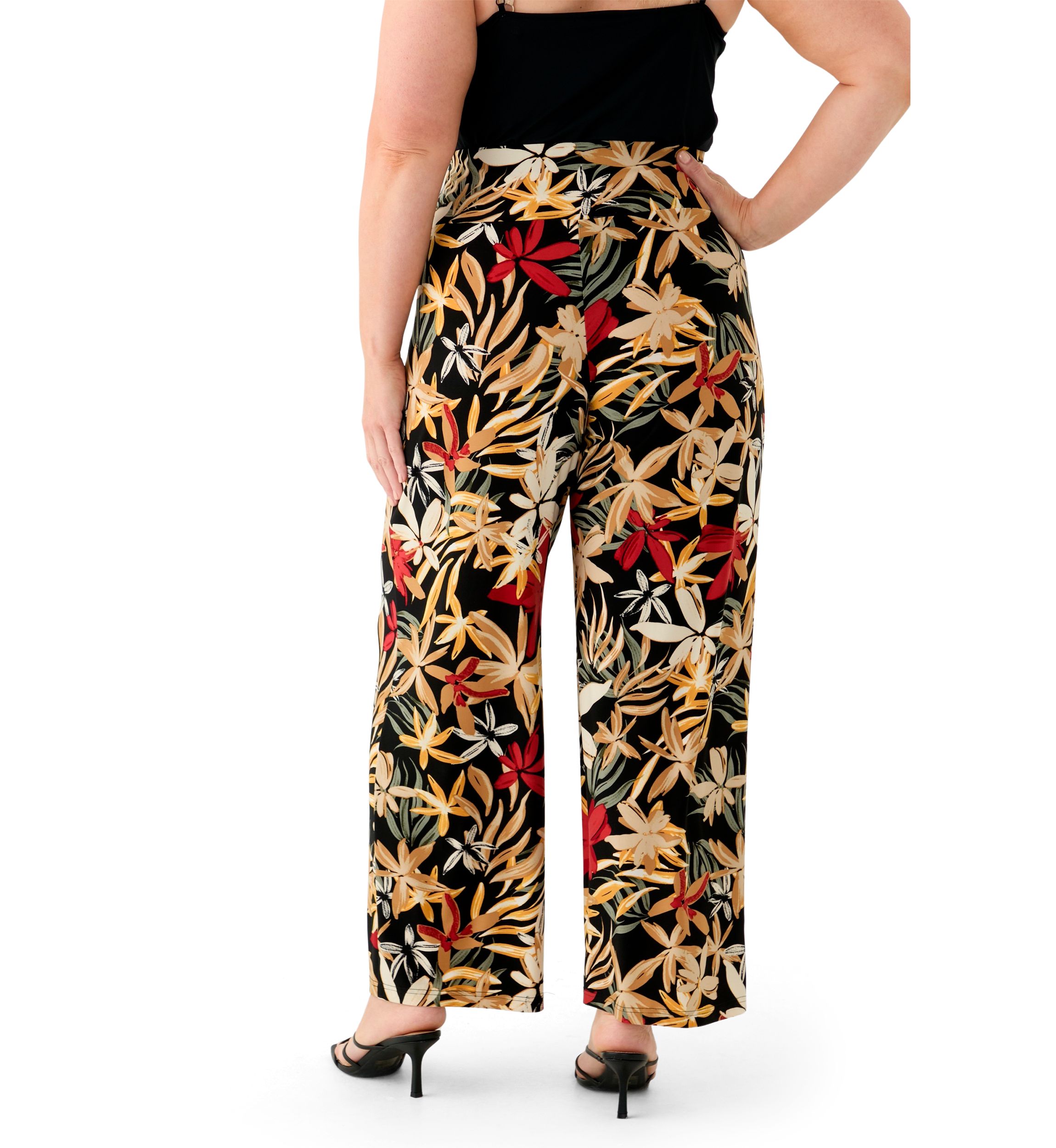 Plus Size Pull On Wide Waistband Printed Palazzo Pants