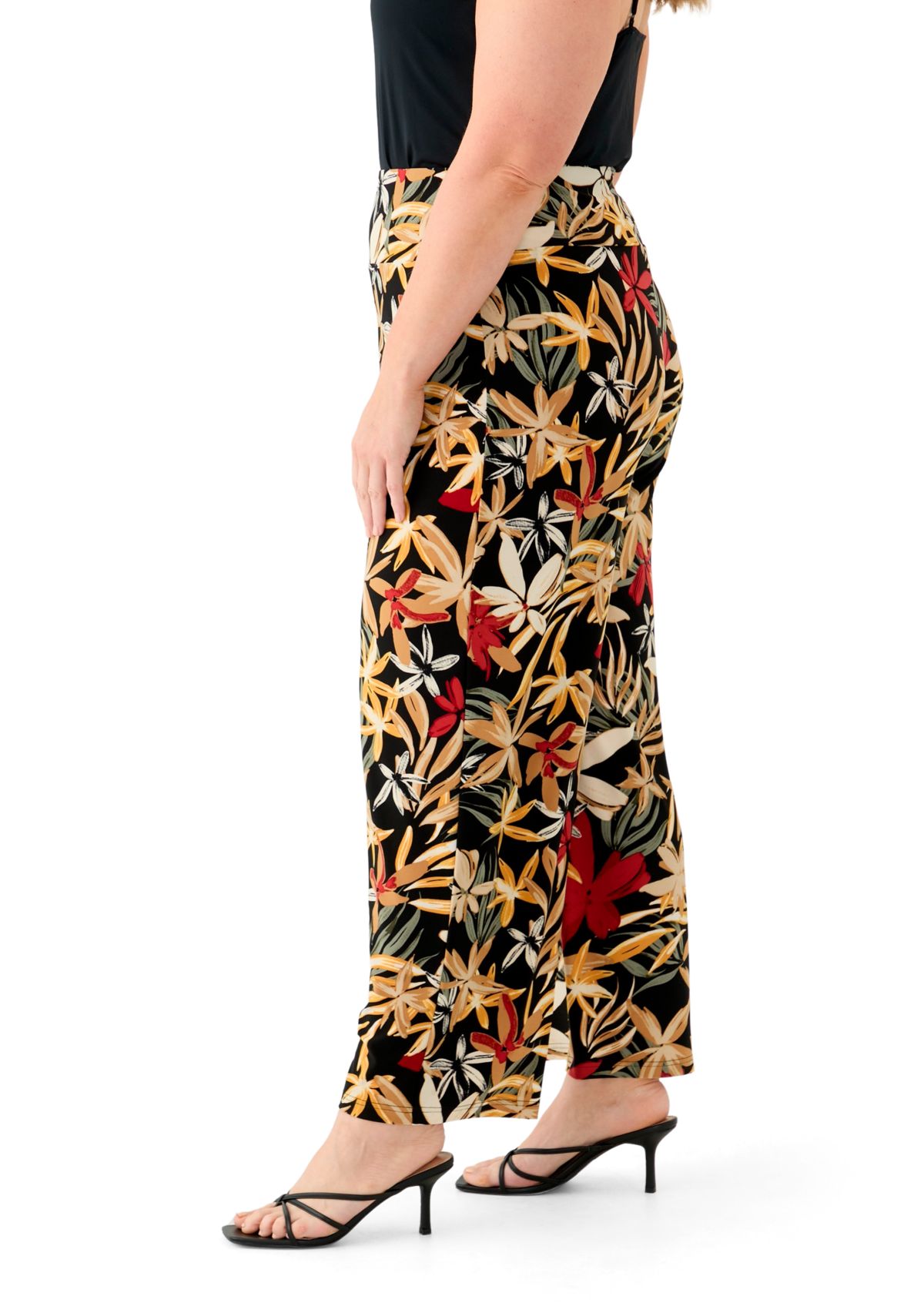 Plus Size Pull On Wide Waistband Printed Palazzo Pants