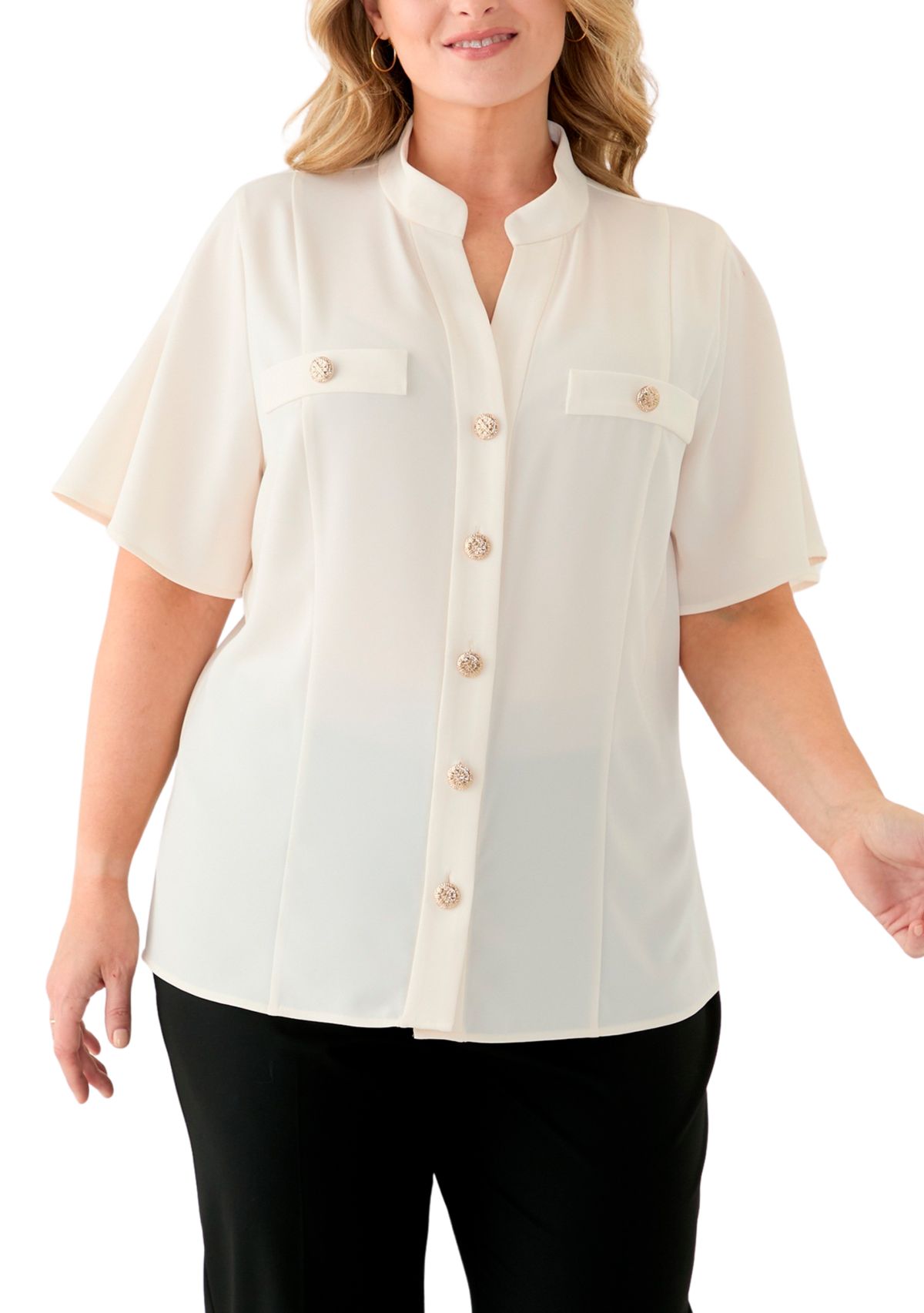 Plus Size Short Sleeve Lace Trim Top