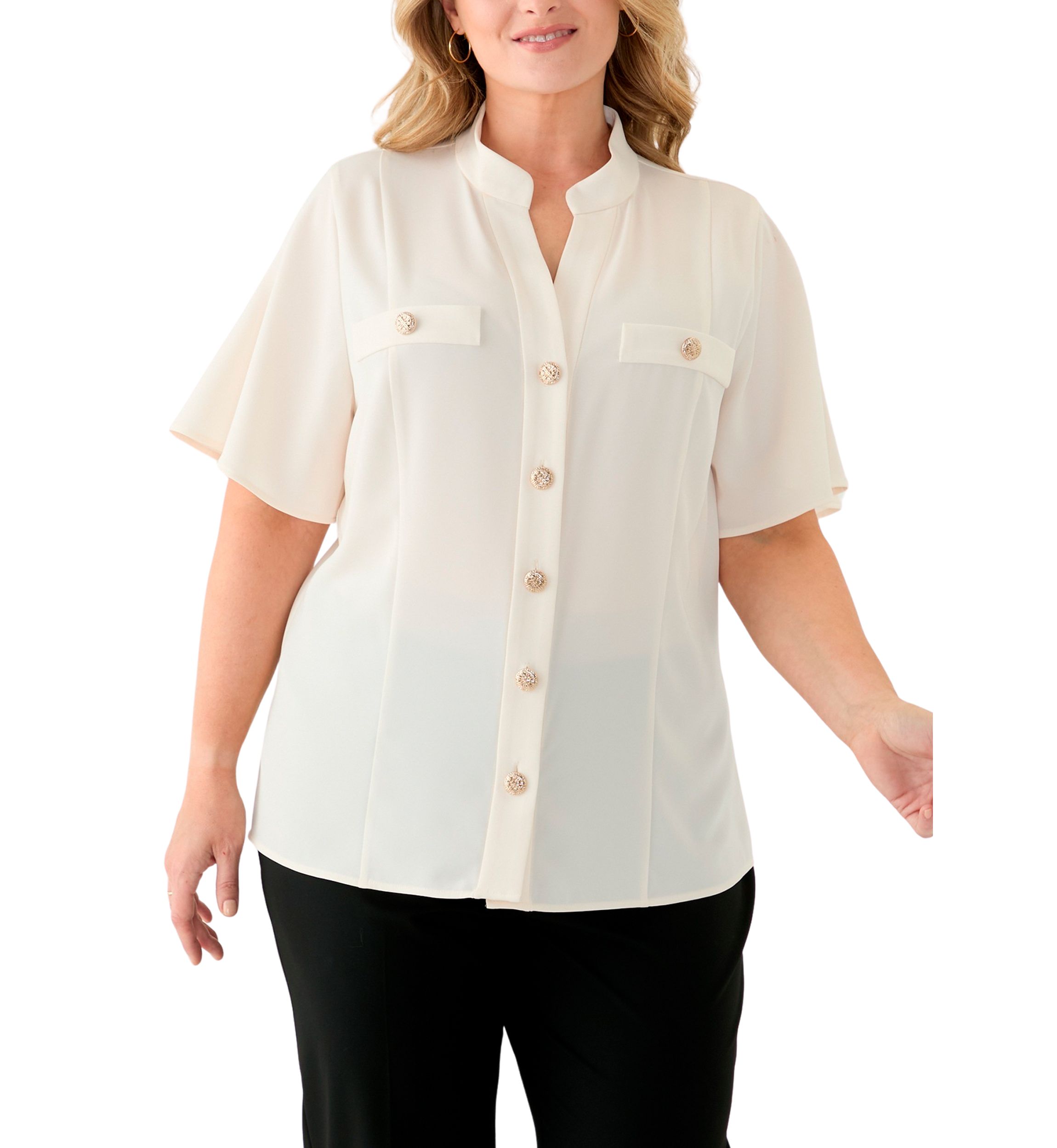 Plus Size Short Sleeve Lace Trim Top