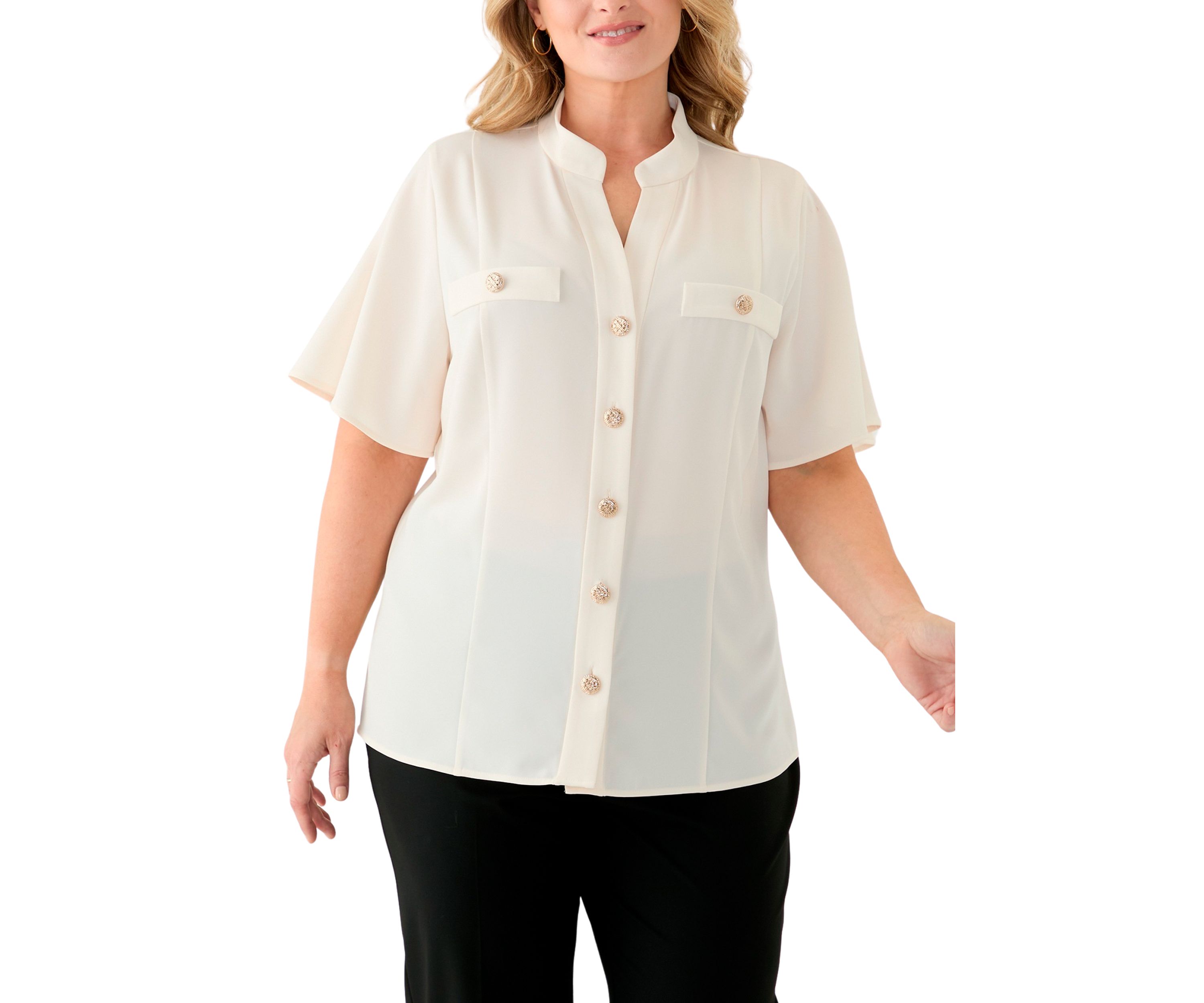 Plus Size Short Sleeve Lace Trim Top