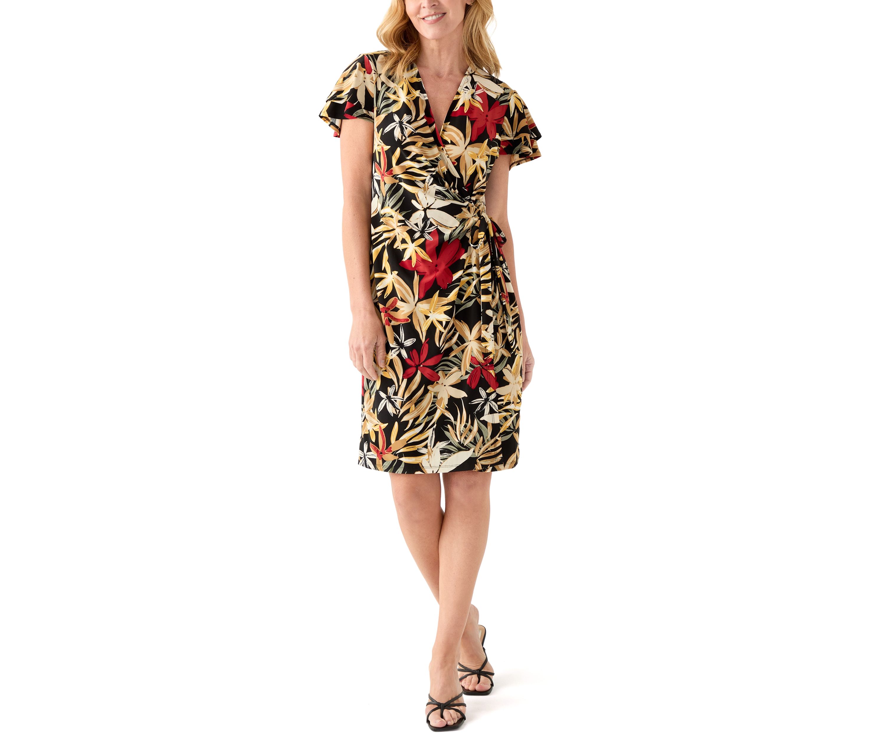 Womens Flutter Sleeve Classic Wrap Dress