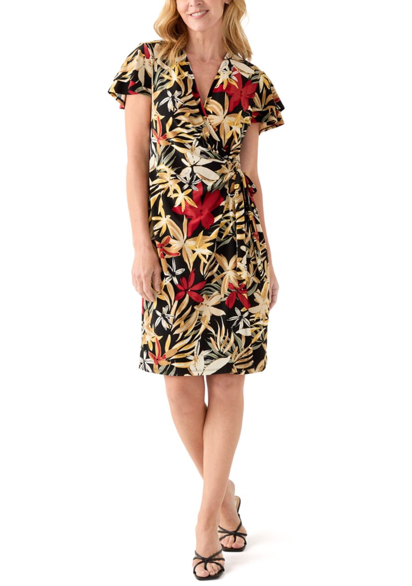 Womens Flutter Sleeve Classic Wrap Dress