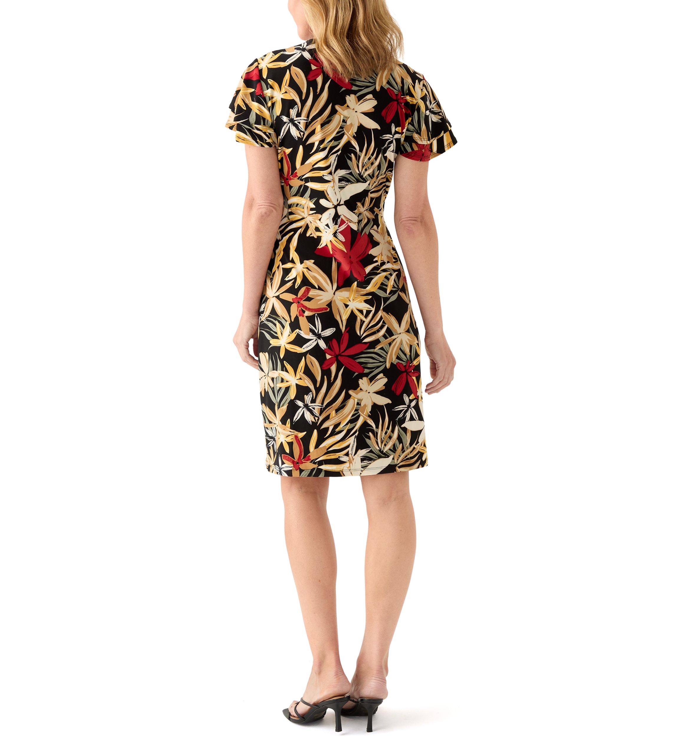 Womens Flutter Sleeve Classic Wrap Dress