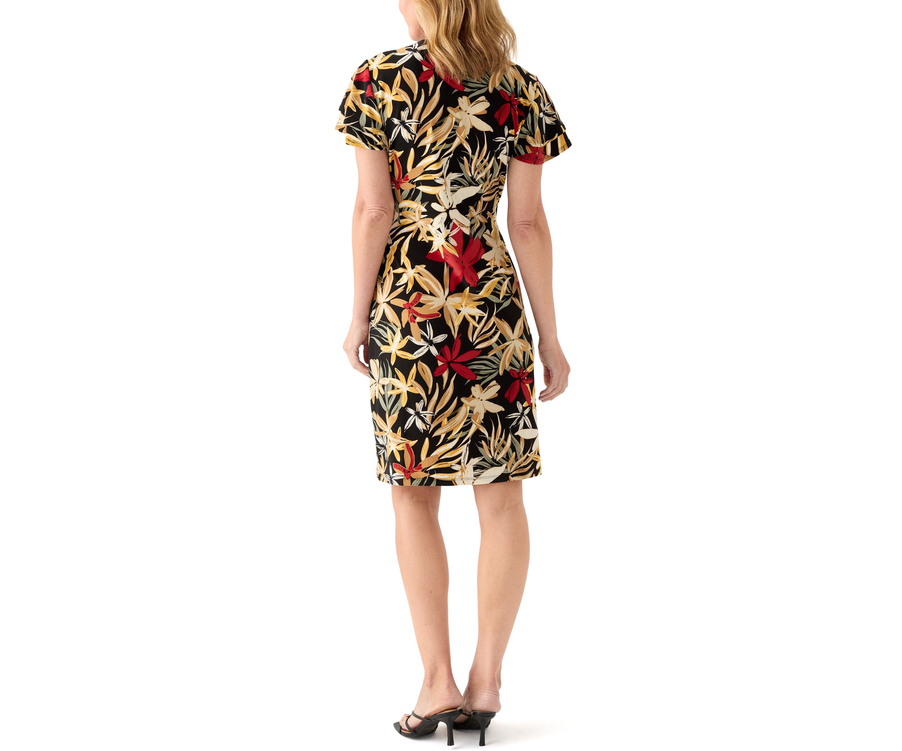 Womens Flutter Sleeve Classic Wrap Dress