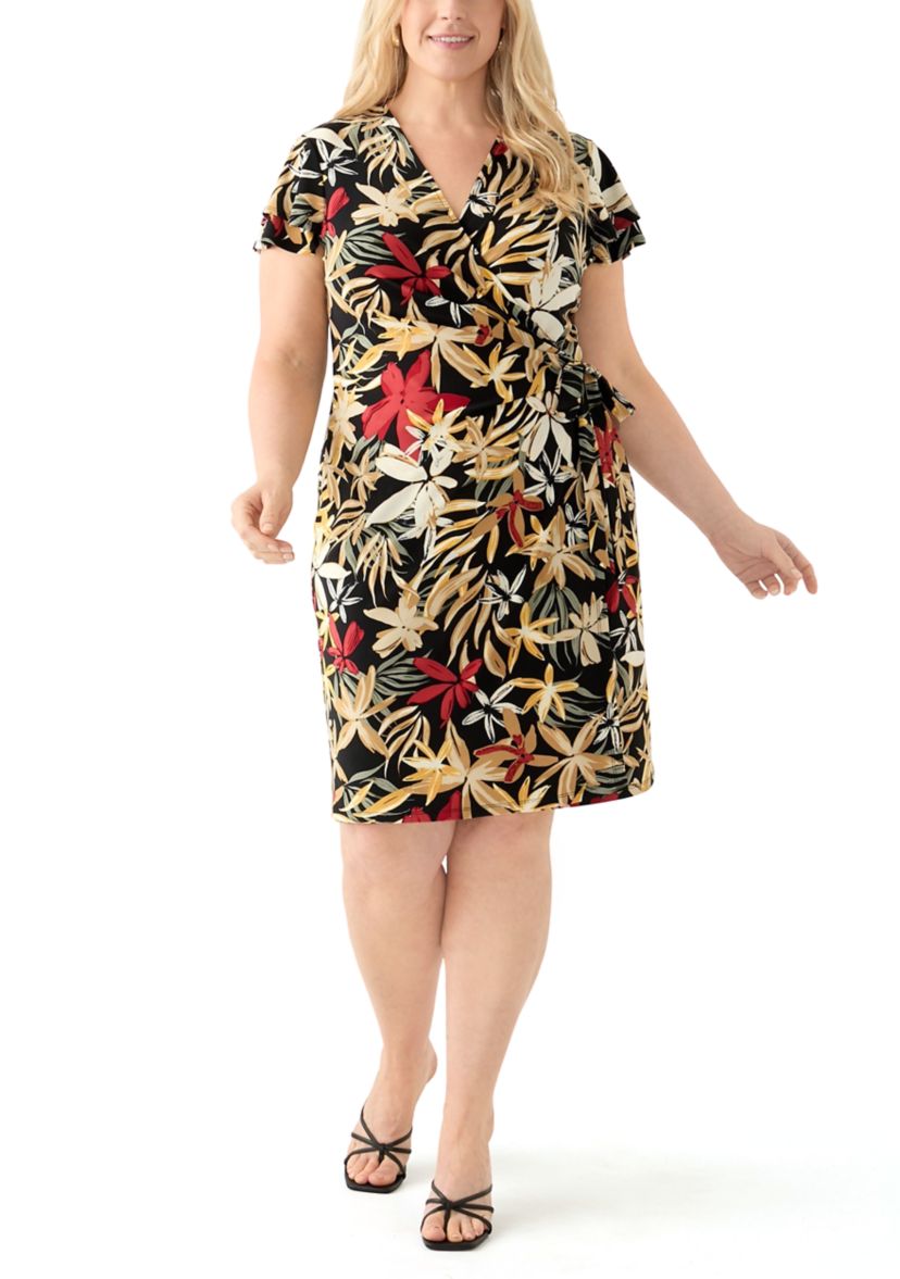 Plus Size Classic Wrap Printed Dress