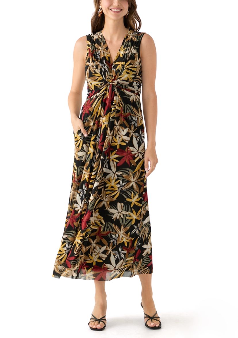 Womens Sleeveless Printed V-Neck Dress
