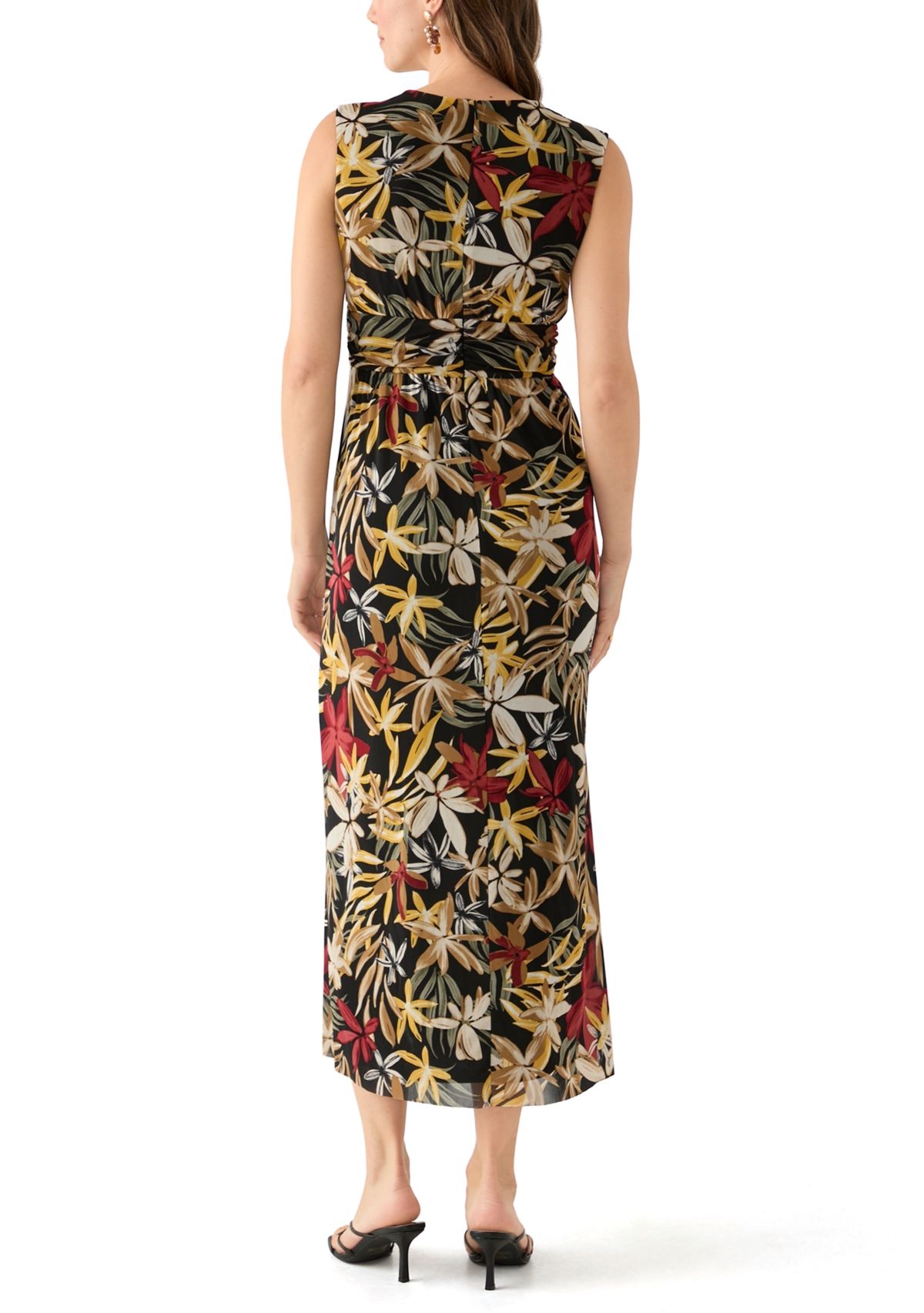 Womens Sleeveless Printed V-Neck Dress