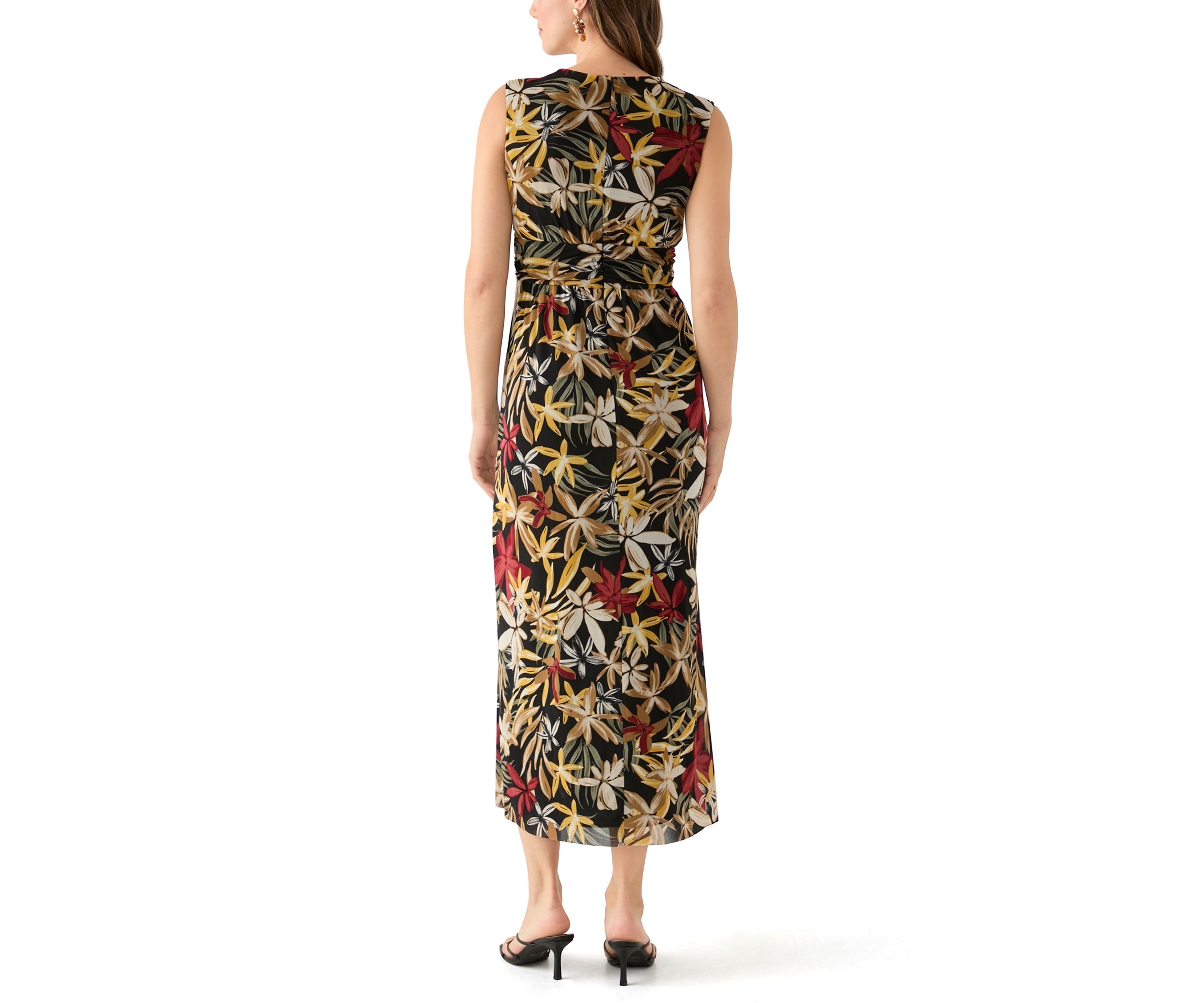 Womens Sleeveless Printed V-Neck Dress