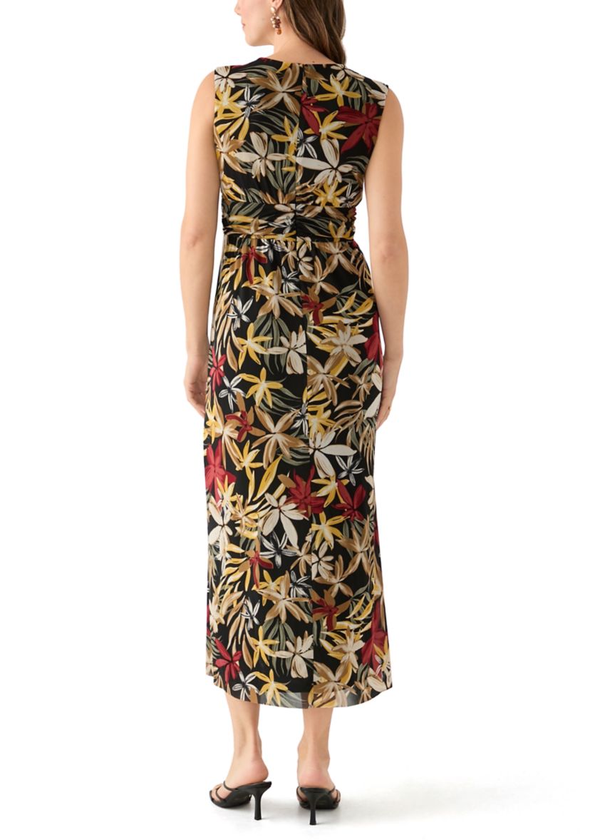 Womens Sleeveless Printed V-Neck Dress