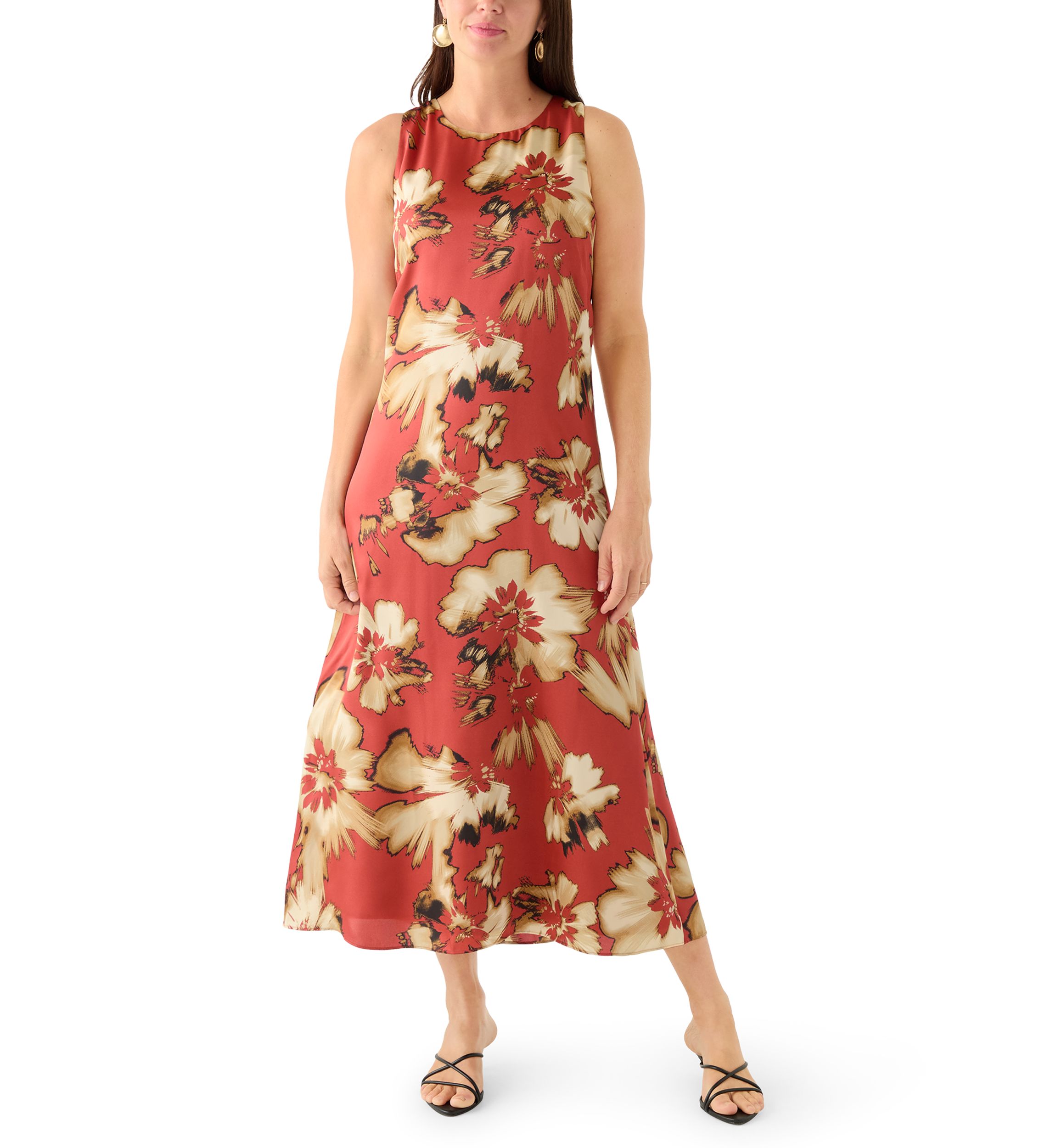 Womens Sleeveless Floral Midi Dress