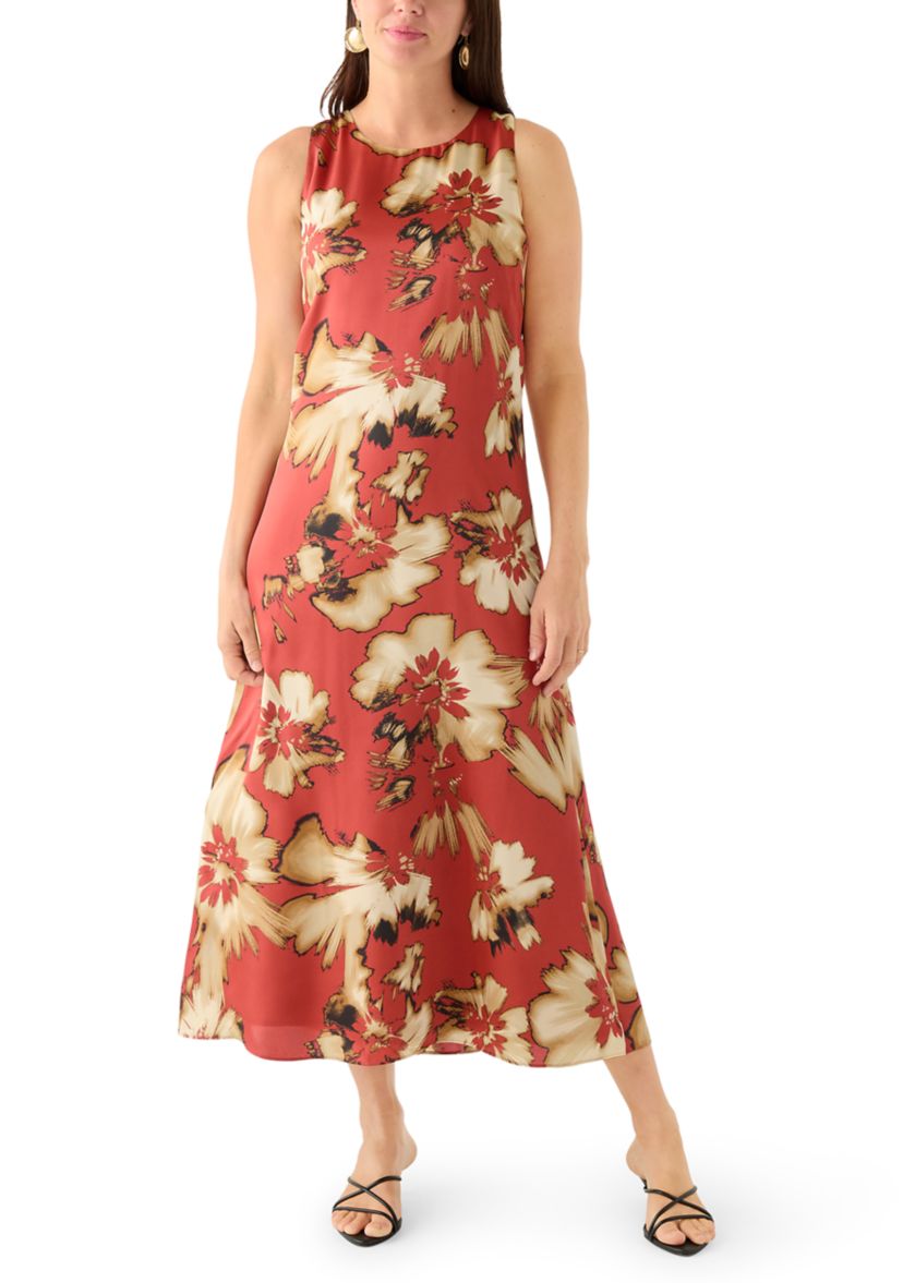 Womens Sleeveless Floral Midi Dress