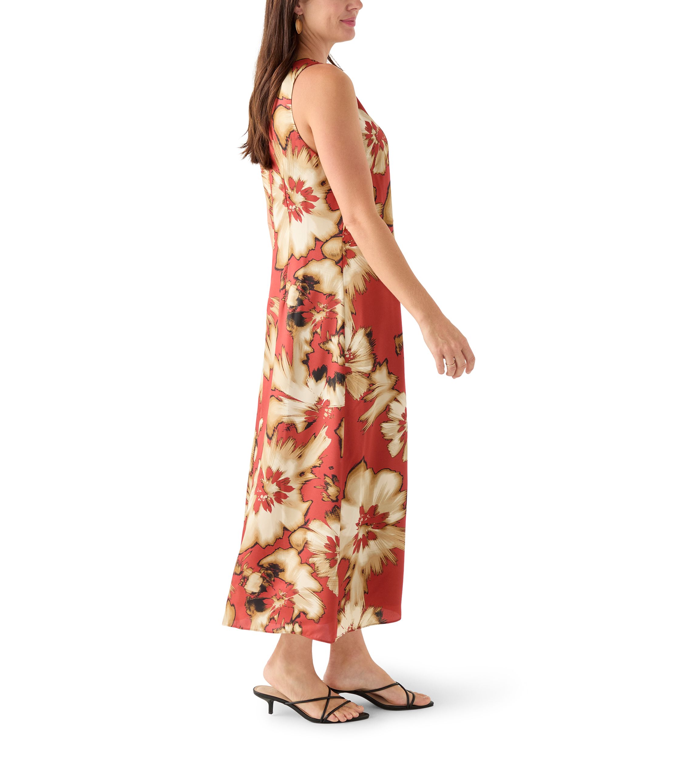 Womens Sleeveless Floral Midi Dress