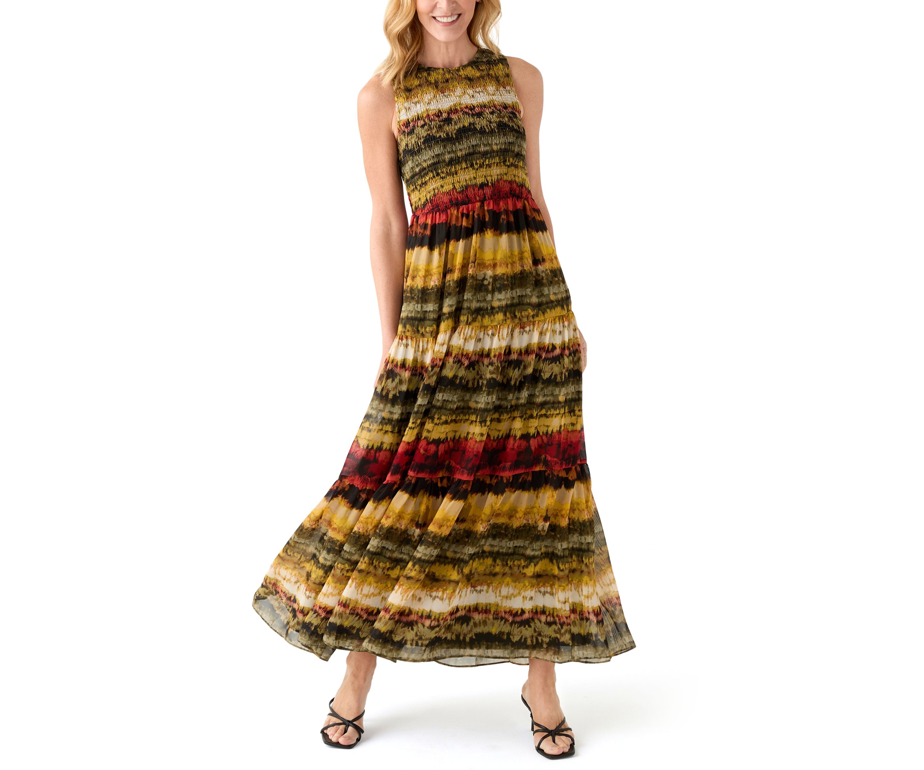 Womens Smocked Bodice Tiered Dress 