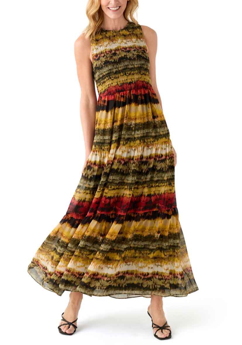 Womens Smocked Bodice Tiered Dress 