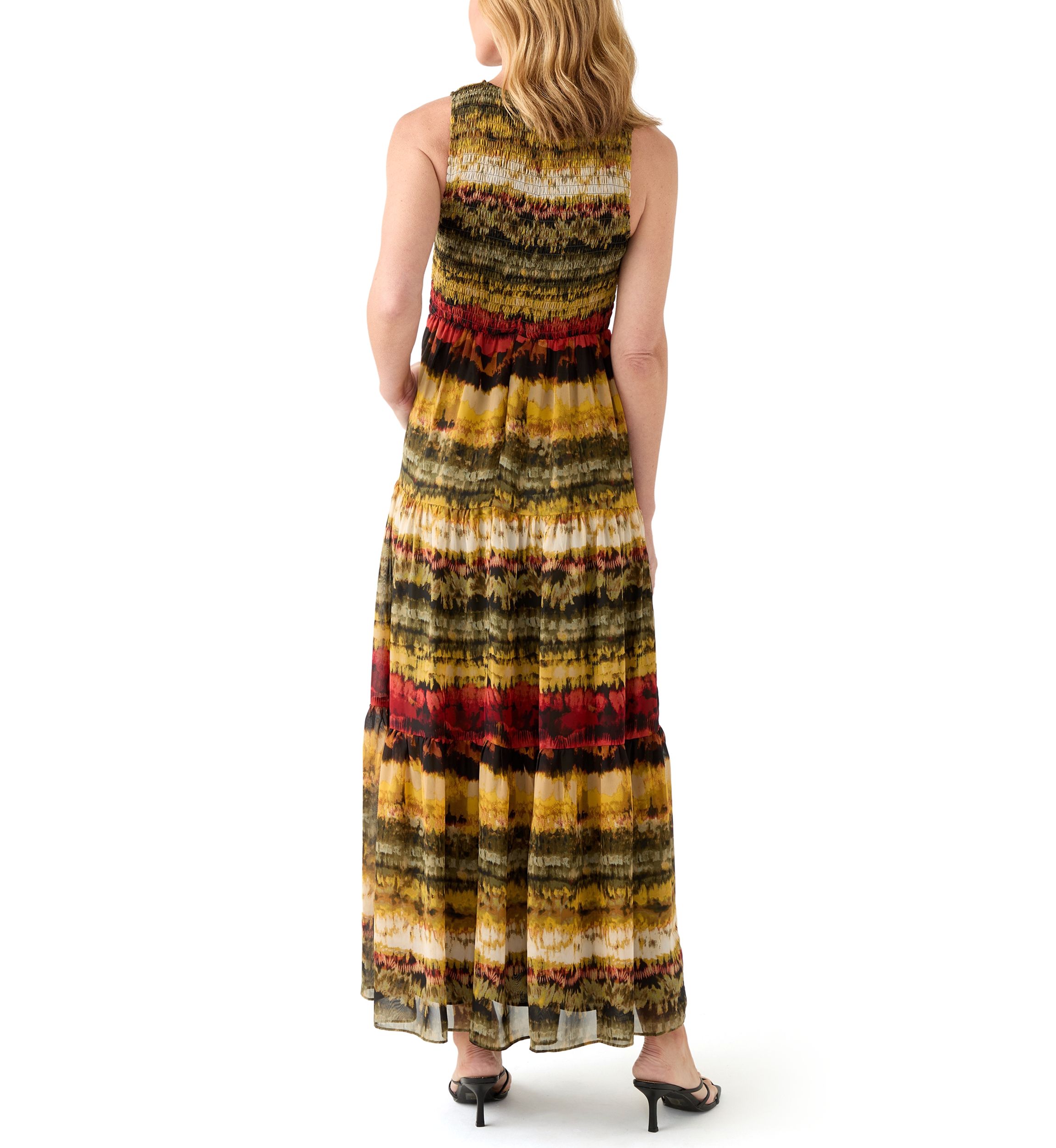 Womens Smocked Bodice Tiered Dress 