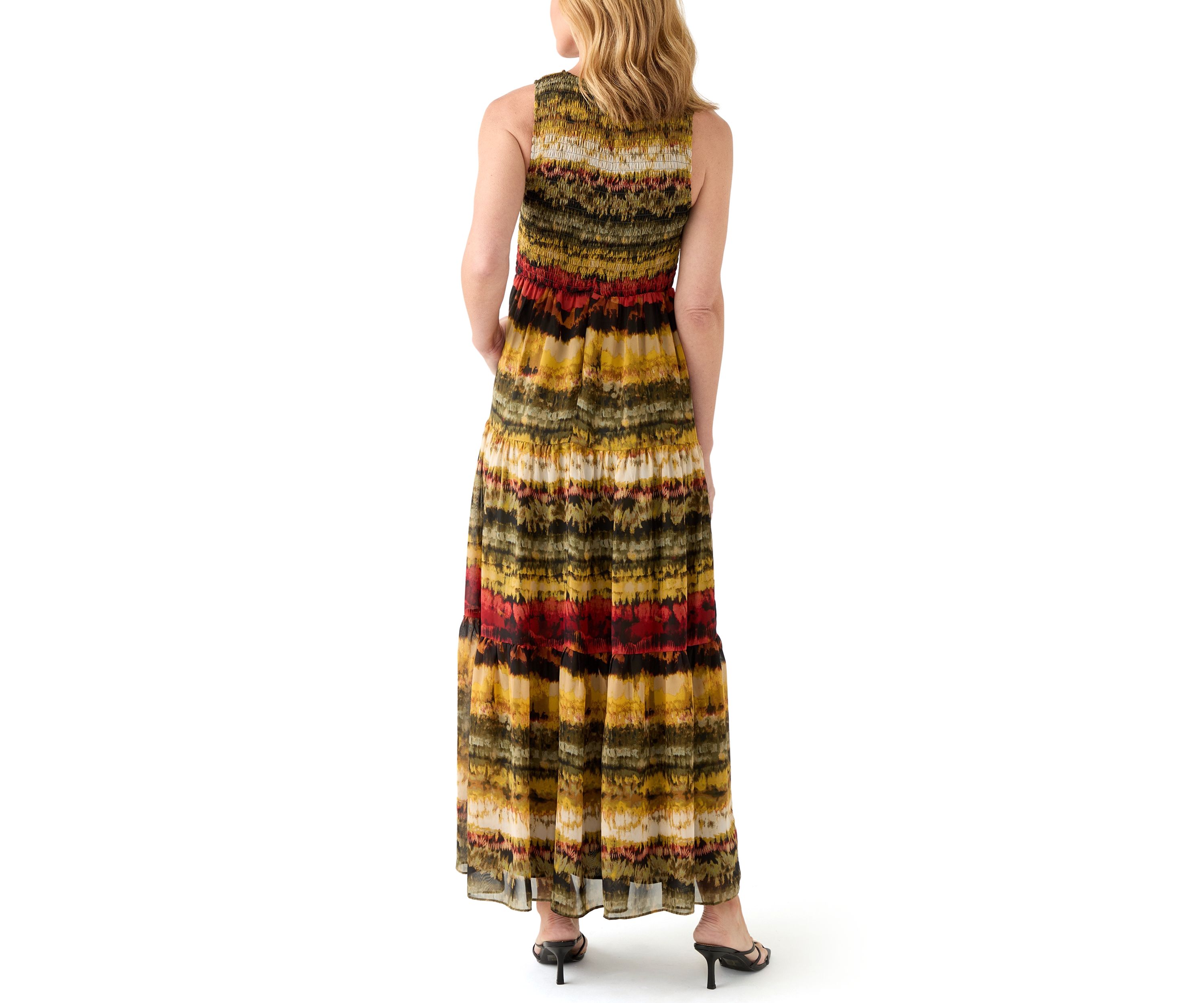 Womens Smocked Bodice Tiered Dress 
