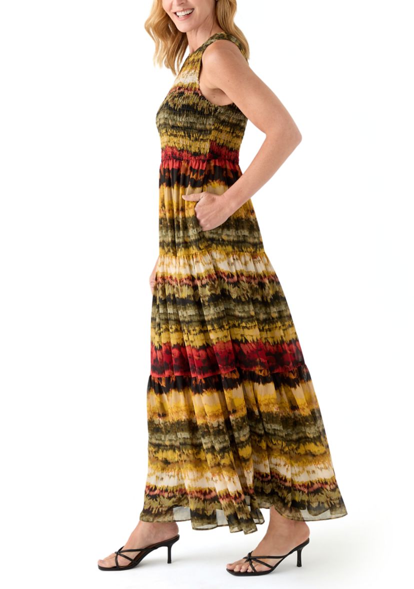Womens Smocked Bodice Tiered Dress 