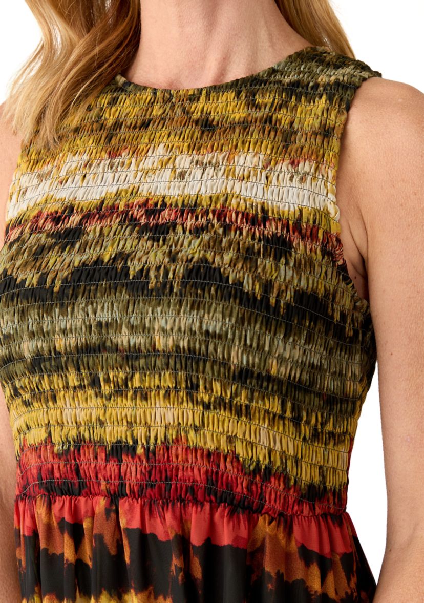 Womens Smocked Bodice Tiered Dress 