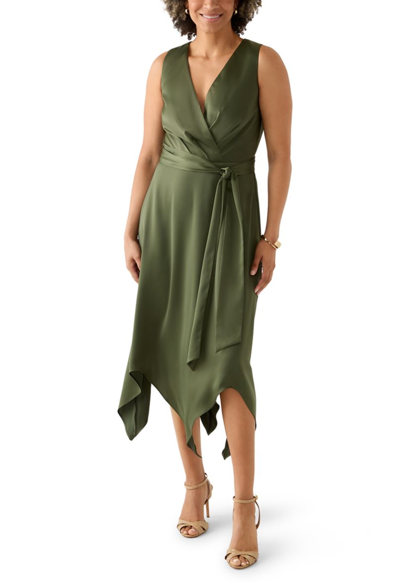 Womens Asymmetrical Surplice Dress