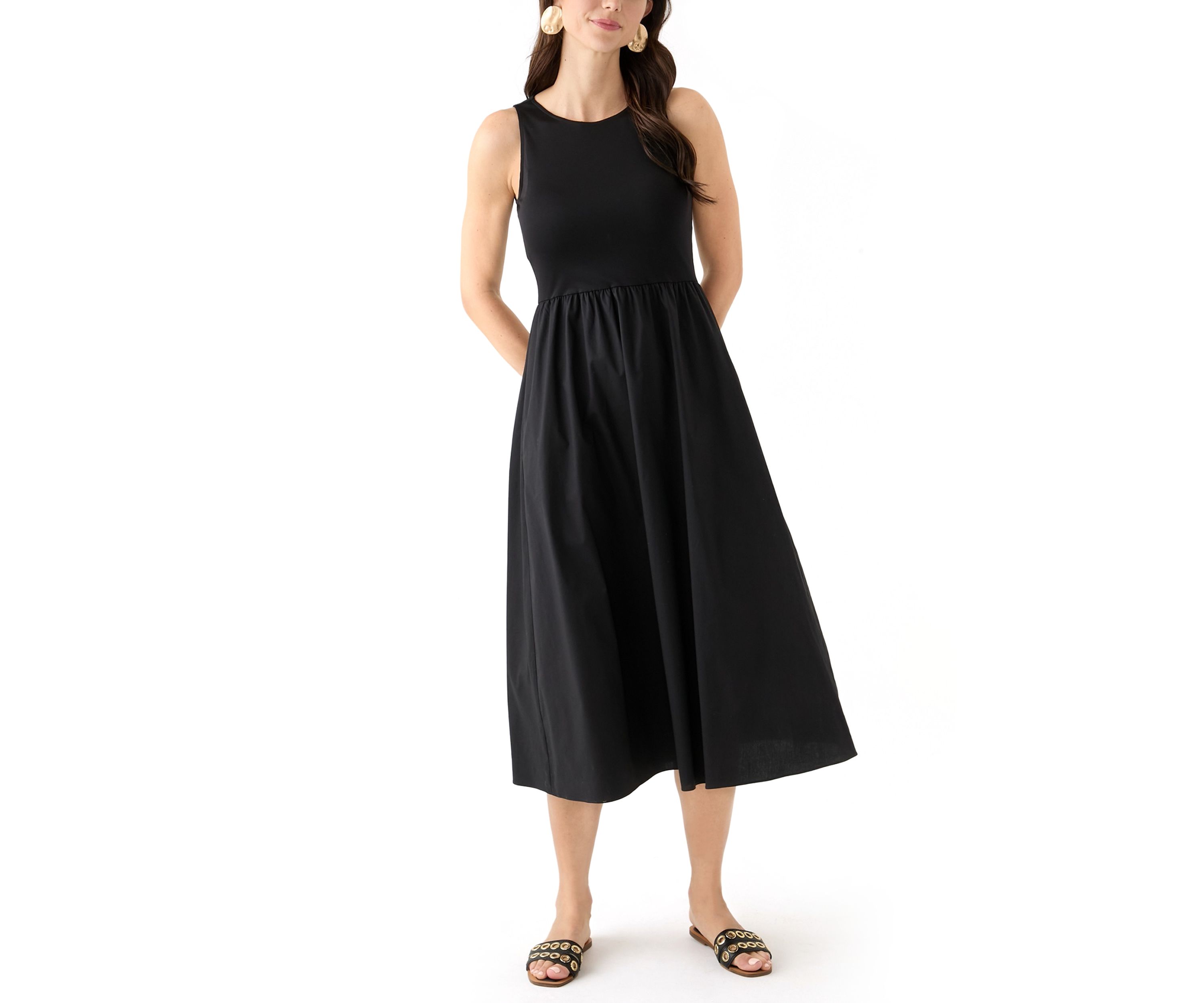 Womens Sleeveless Drop Waist Midi Dress