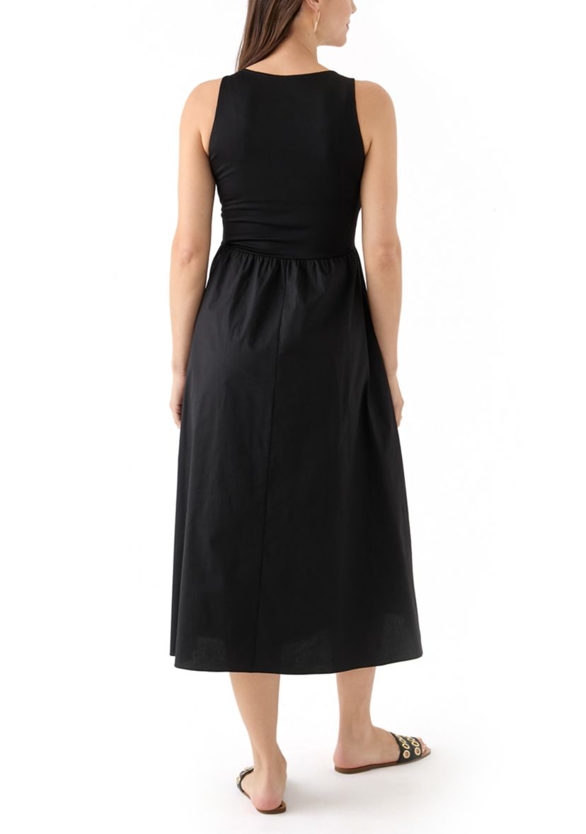 Womens Sleeveless Drop Waist Midi Dress