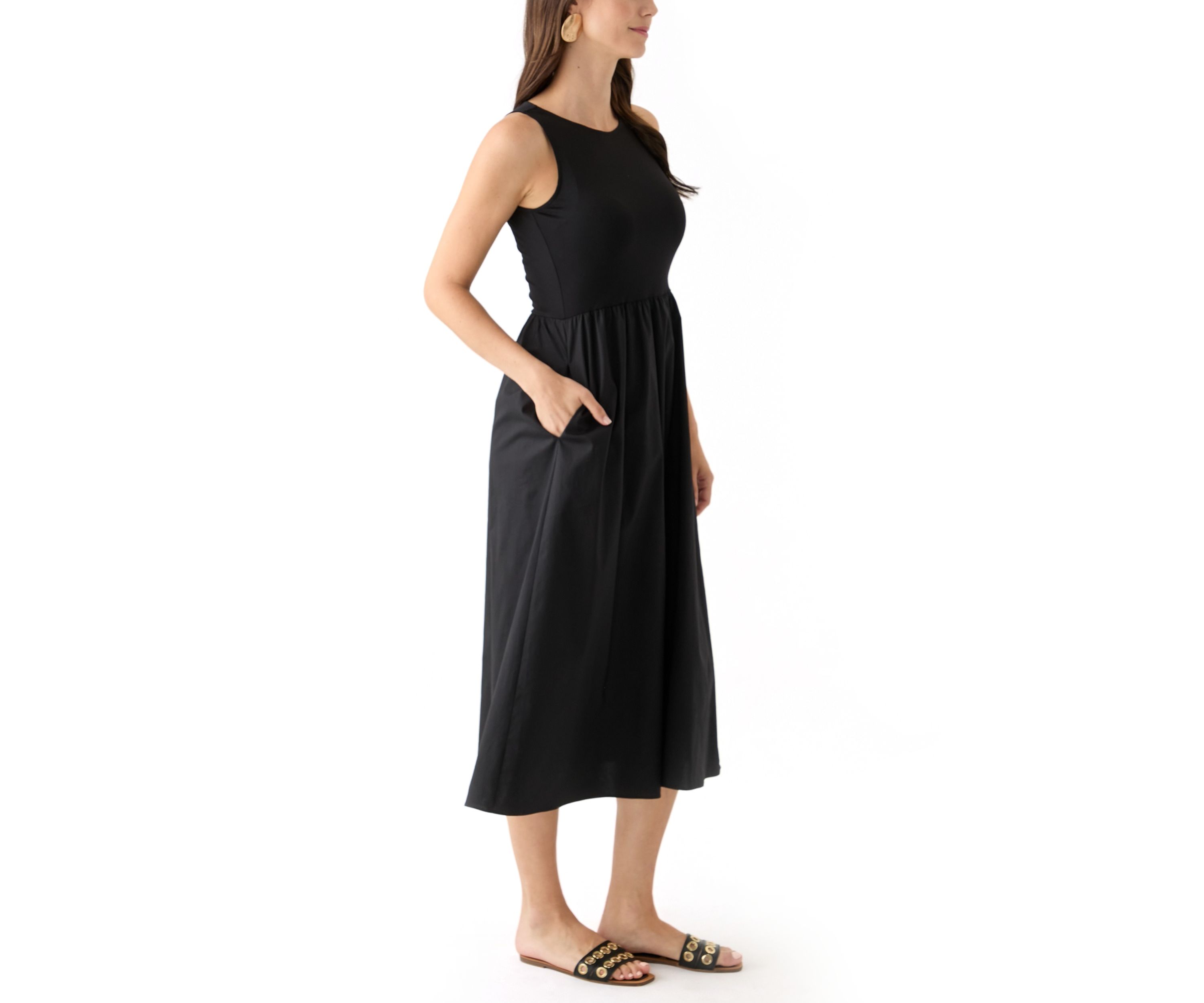 Womens Sleeveless Drop Waist Midi Dress