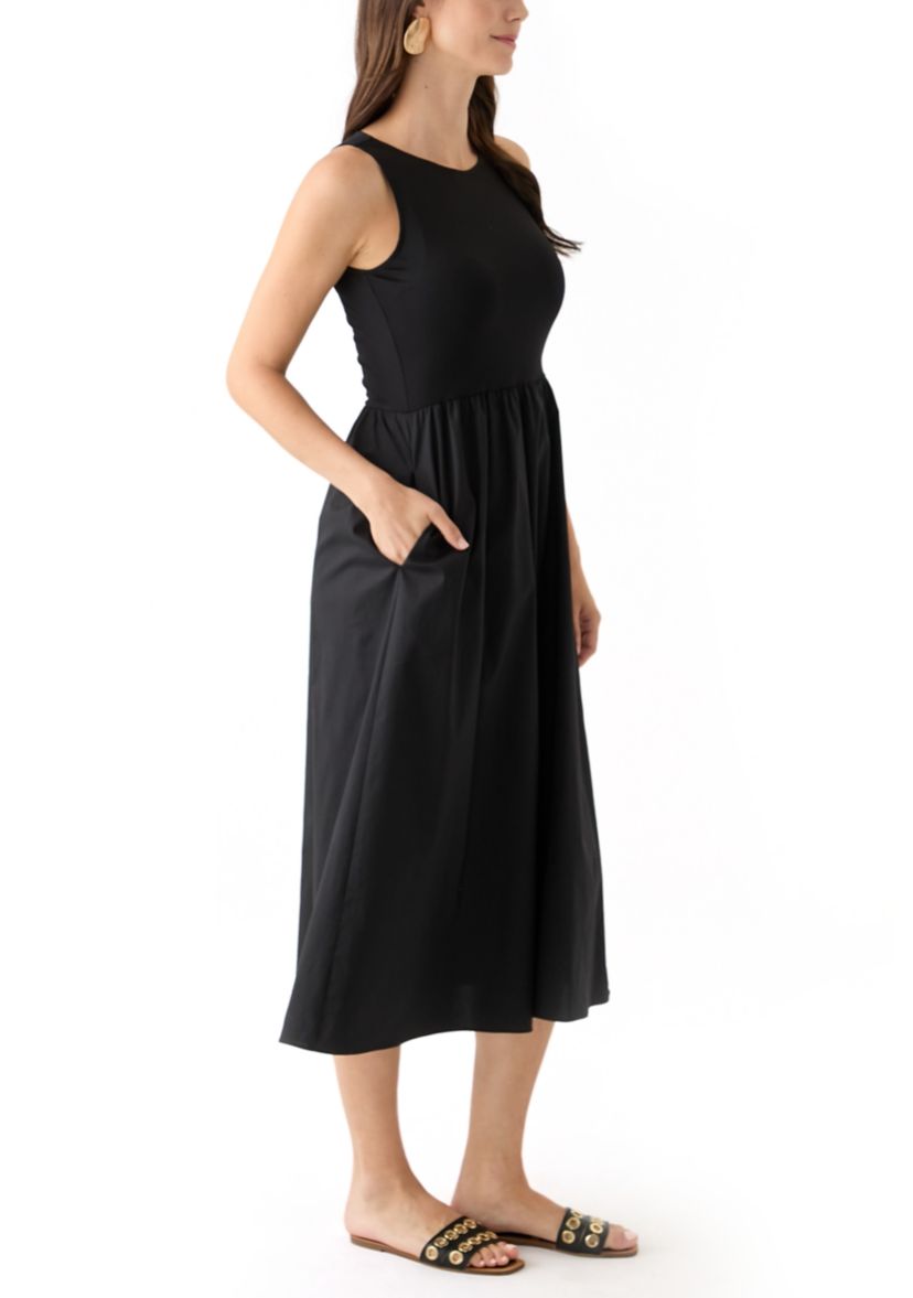Womens Sleeveless Drop Waist Midi Dress