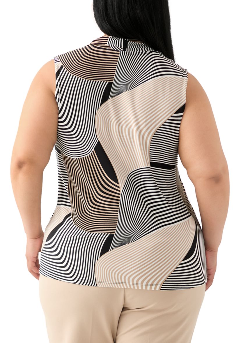 Plus Size Printed Triple Pleated Blouse