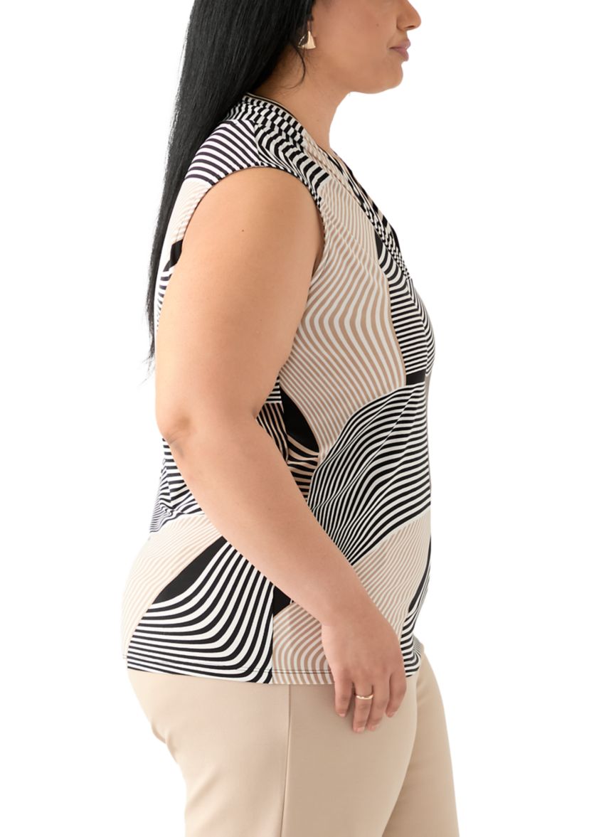 Plus Size Printed Triple Pleated Blouse