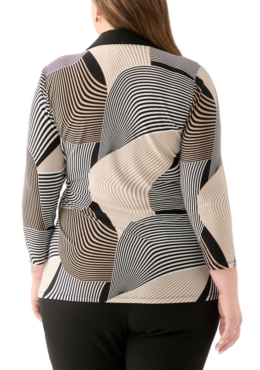 Plus Size Printed Knit Wrap Top