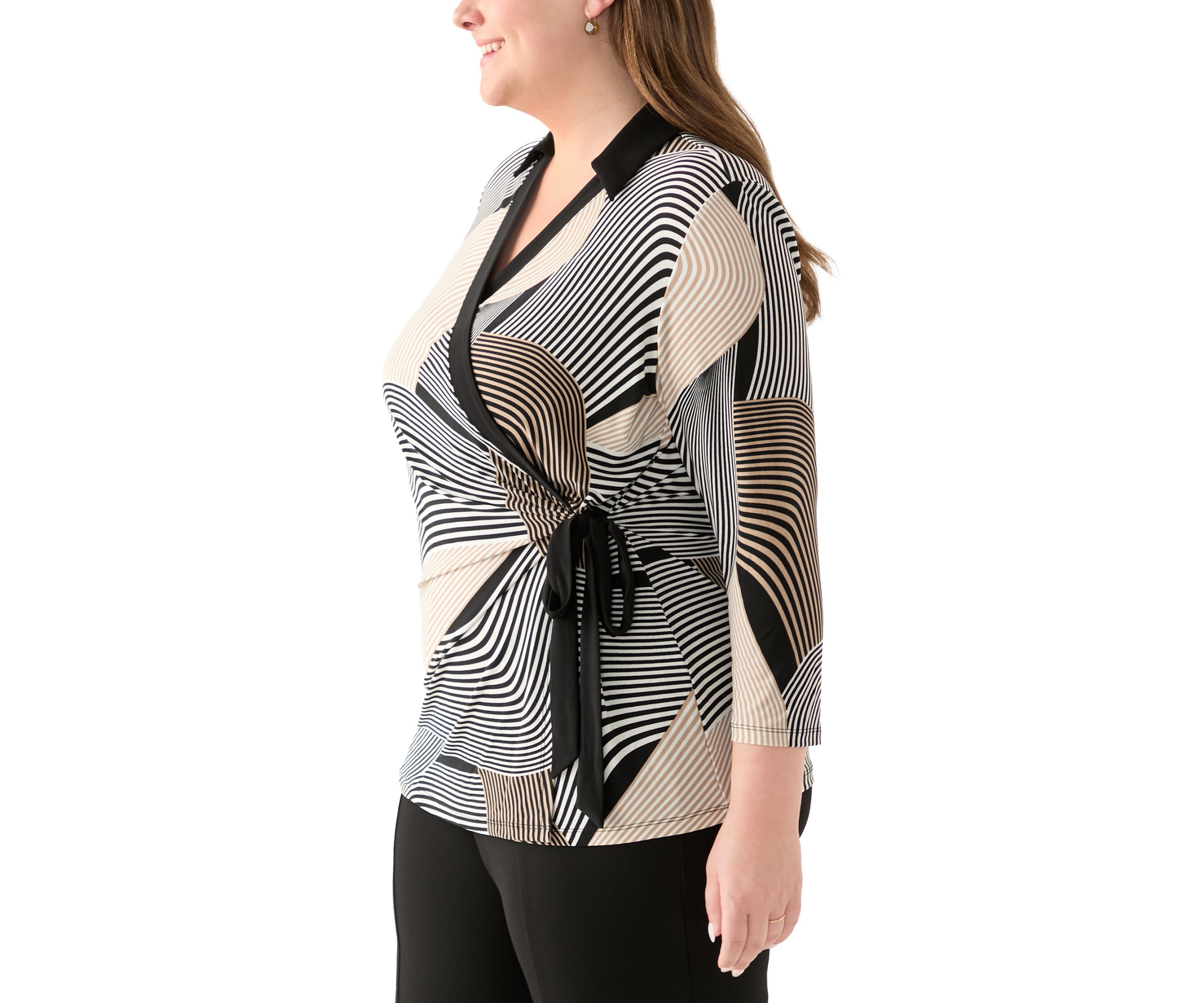 Plus Size Printed Knit Wrap Top