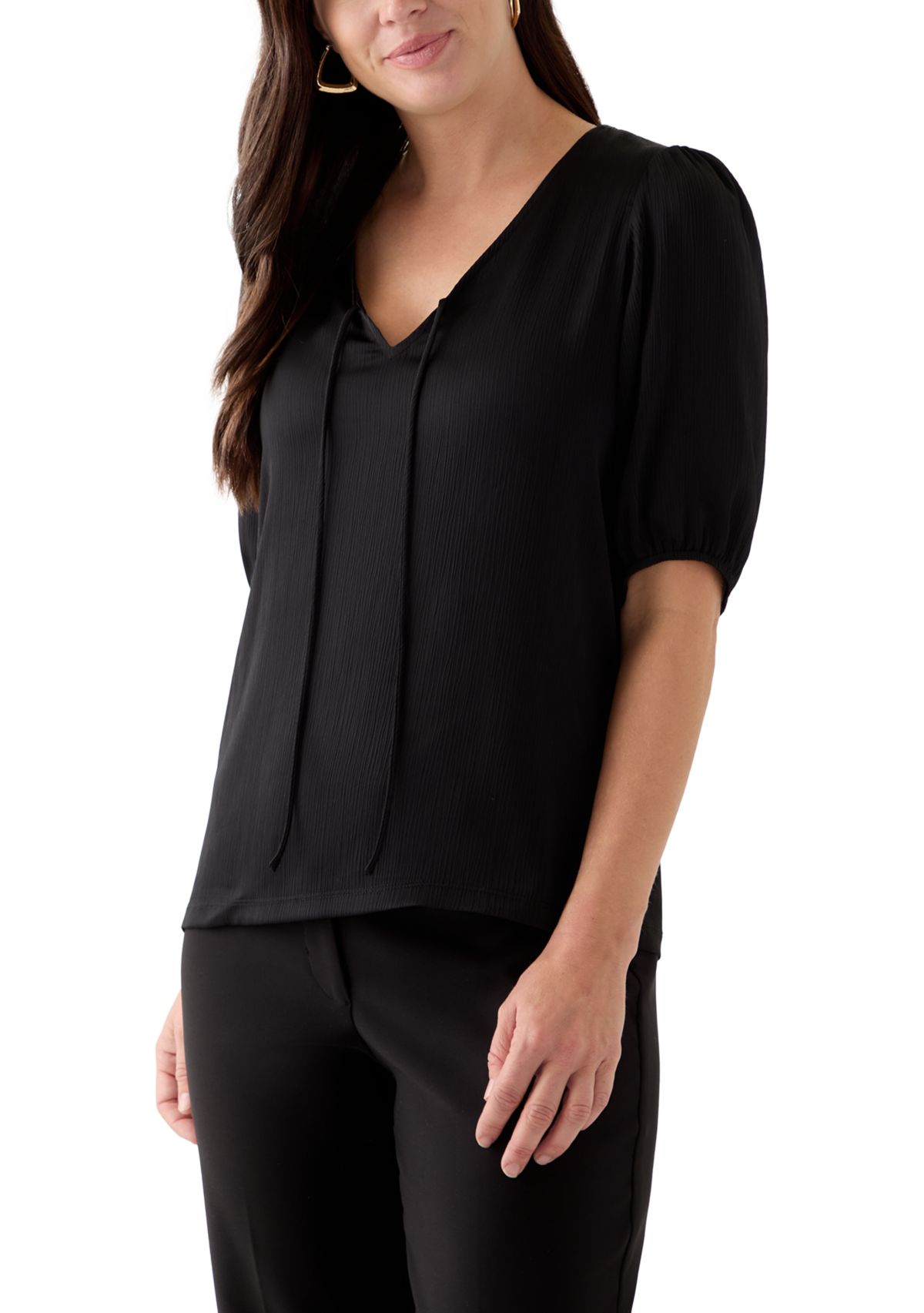 Womens Puff Sleeve V-Neck T-Shirt