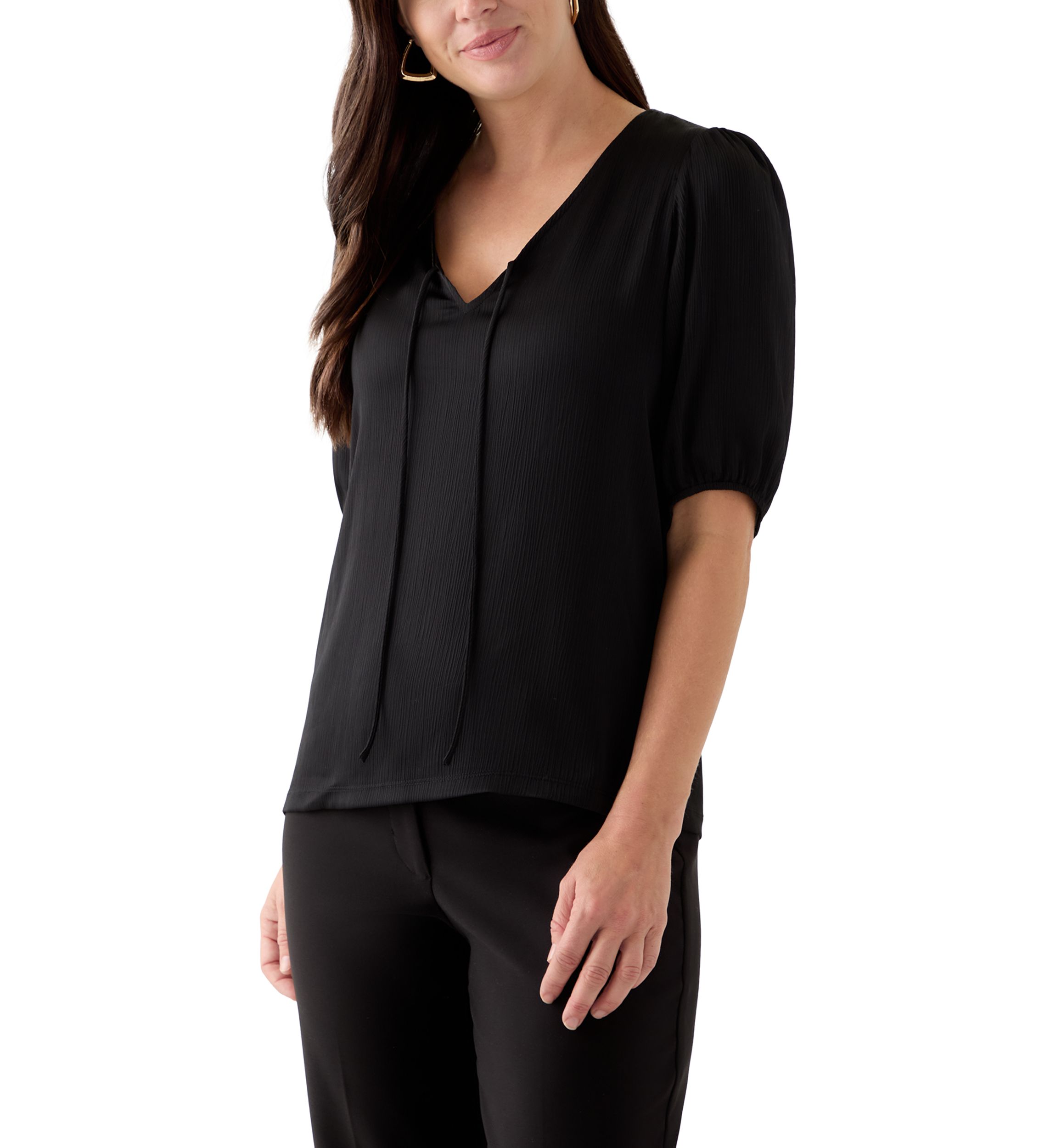 Womens Puff Sleeve V-Neck T-Shirt