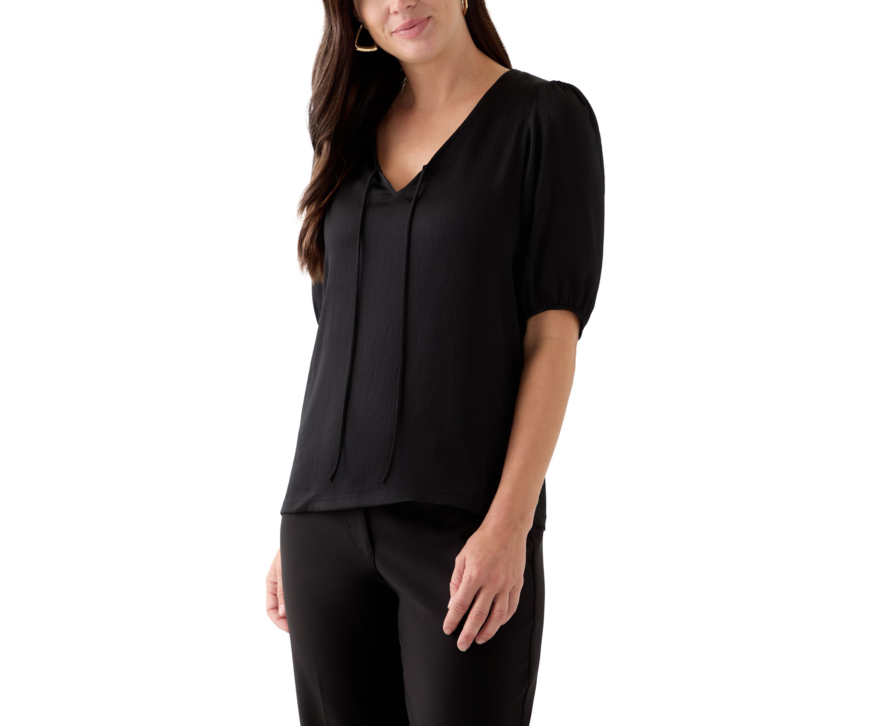 Womens Puff Sleeve V-Neck T-Shirt