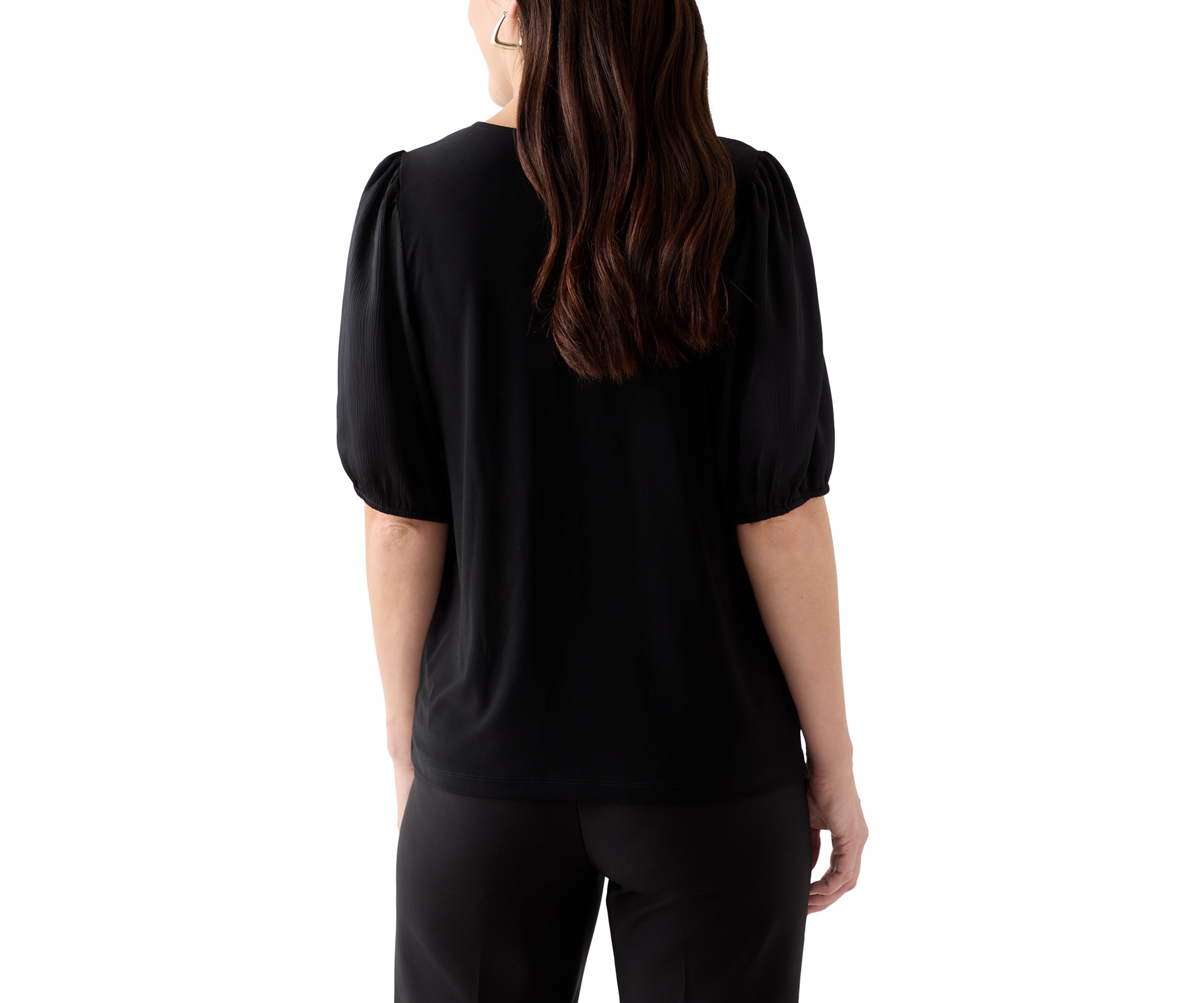 Womens Puff Sleeve V-Neck T-Shirt