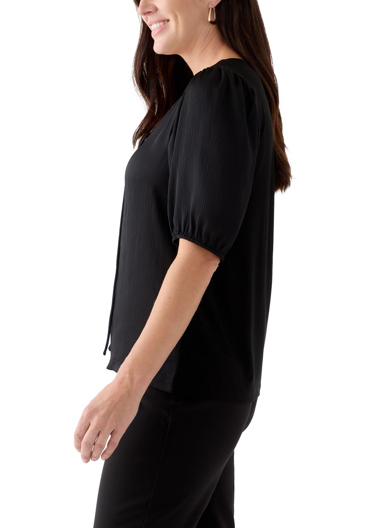Womens Puff Sleeve V-Neck T-Shirt