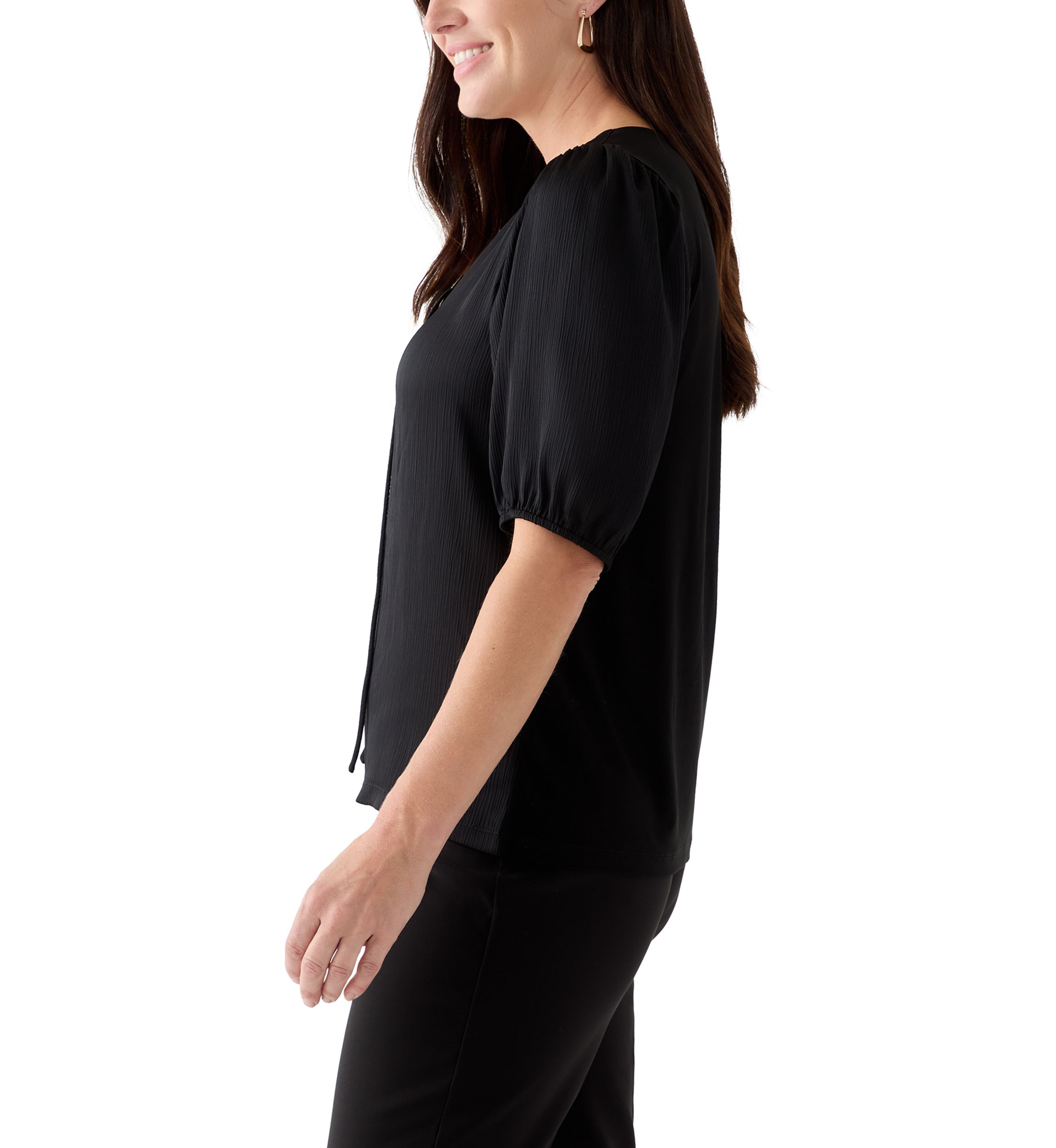 Womens Puff Sleeve V-Neck T-Shirt