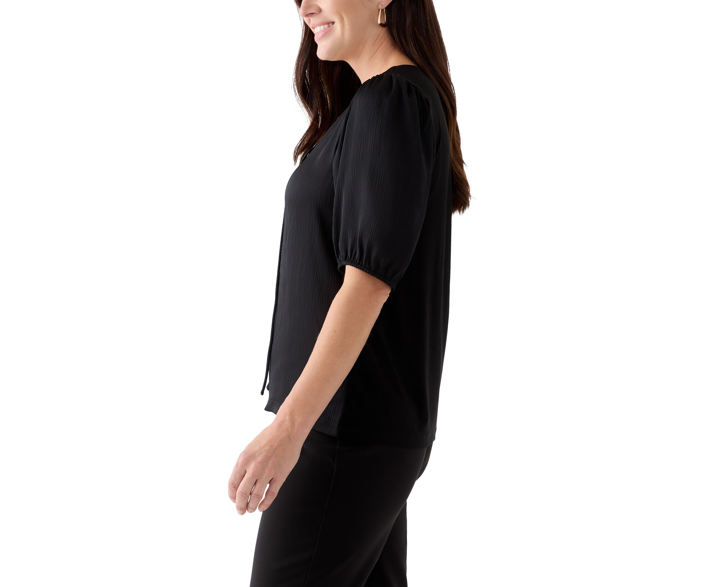 Womens Puff Sleeve V-Neck T-Shirt
