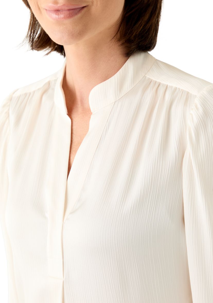 Petite Long Sleeve V-Neck Pleat Front Satin Blouse