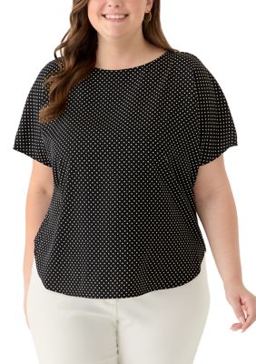 Anne Klein Women's Plus Size Polka Dot Boat Neck Top