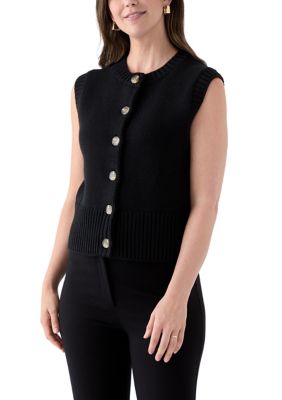 Anne Klein Women's Petite Button Front Vest, Black, PL