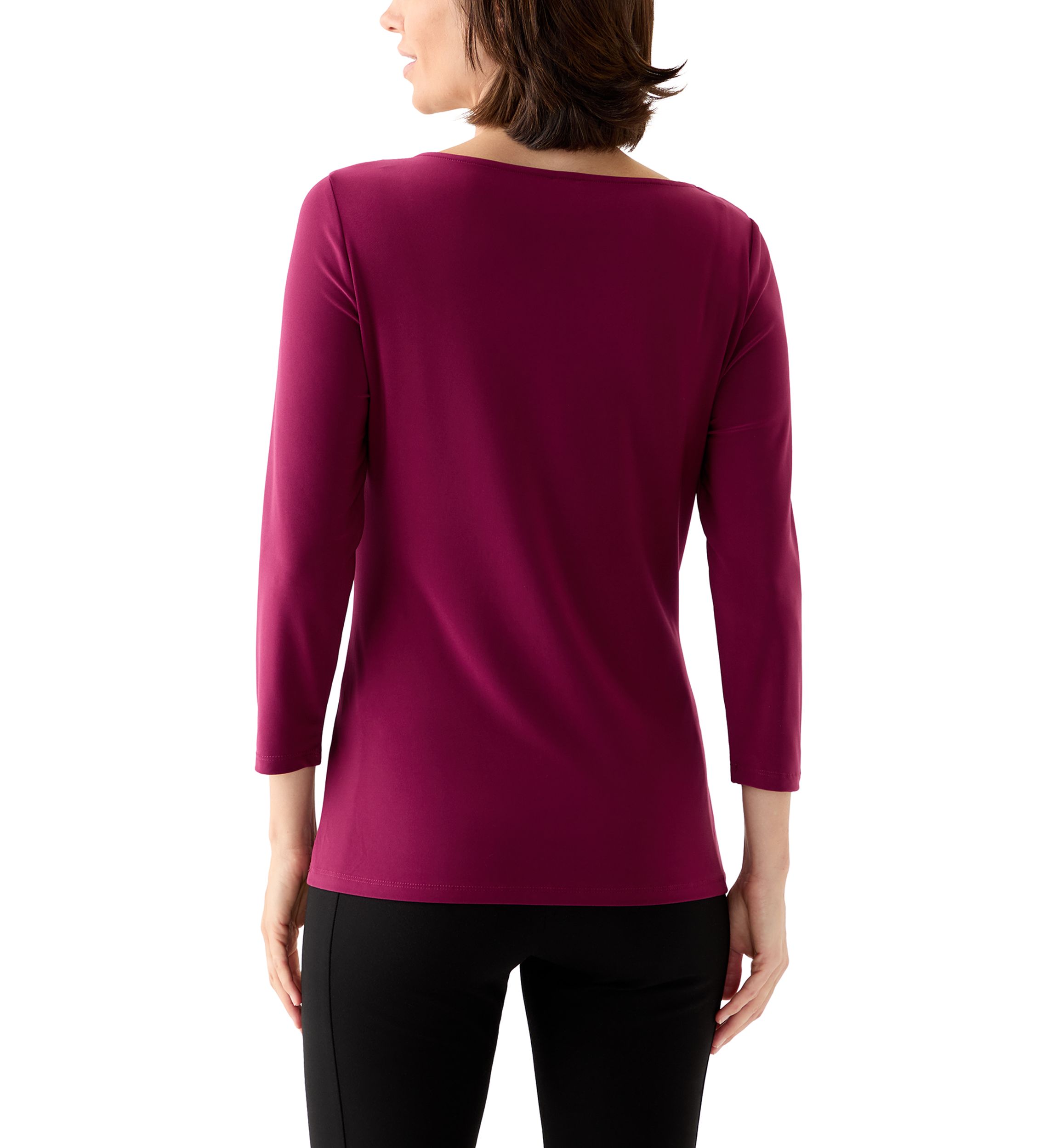 Womens 3/4 Sleeve Asymmetrical Gathered Twist Knot Top with Hardware