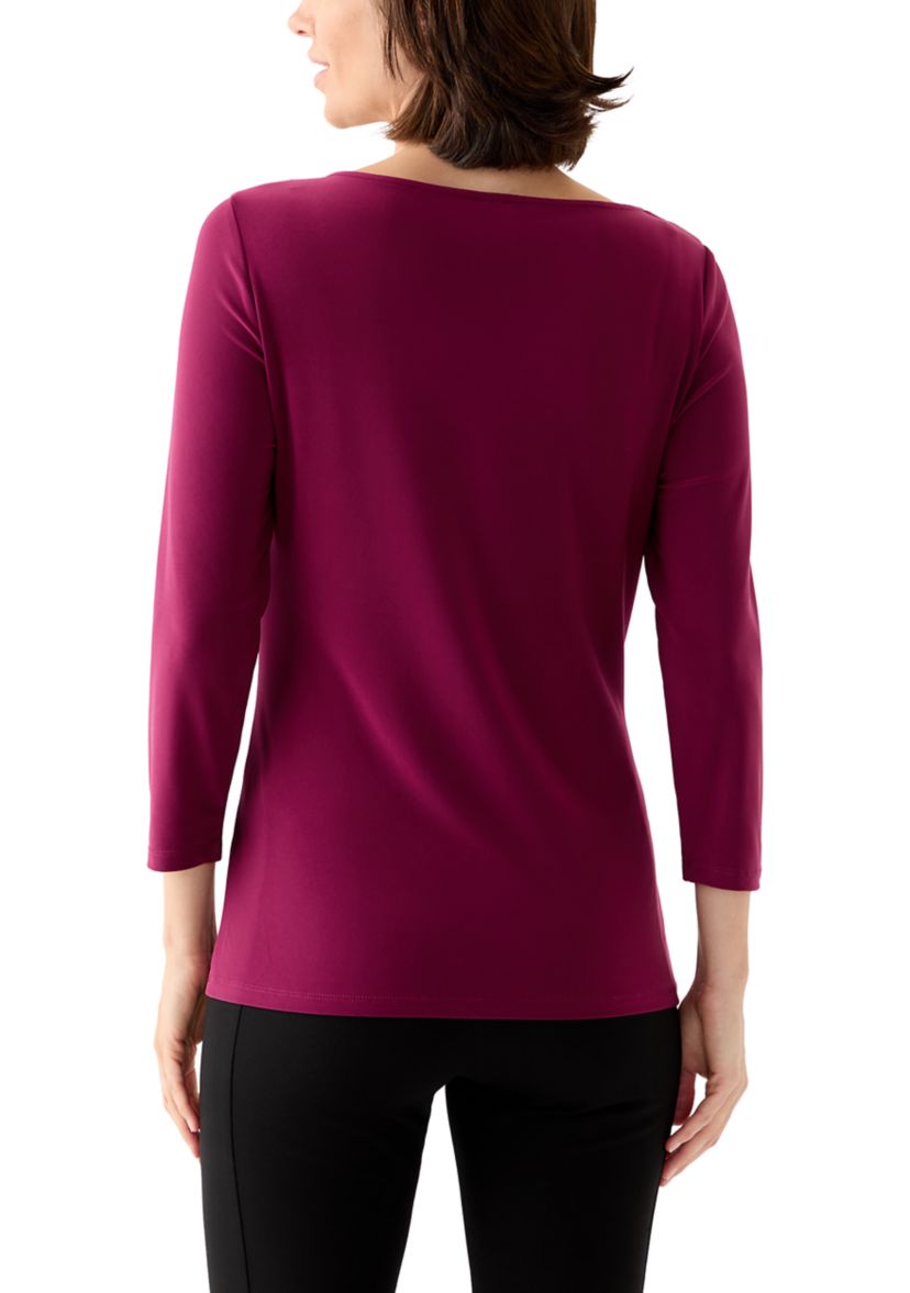 Womens 3/4 Sleeve Asymmetrical Gathered Twist Knot Top with Hardware