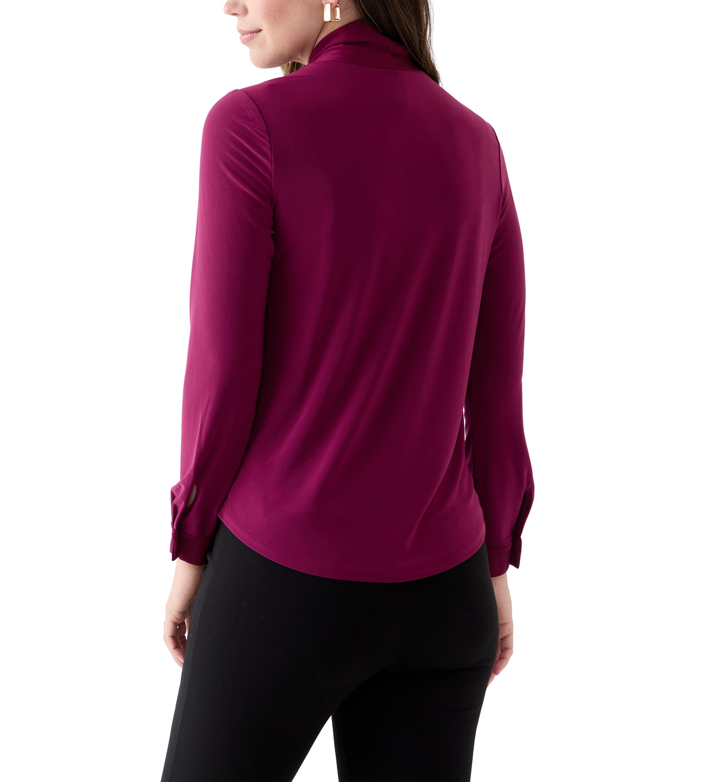 Womens Long Sleeve Mixed Media Front Tie Blouse