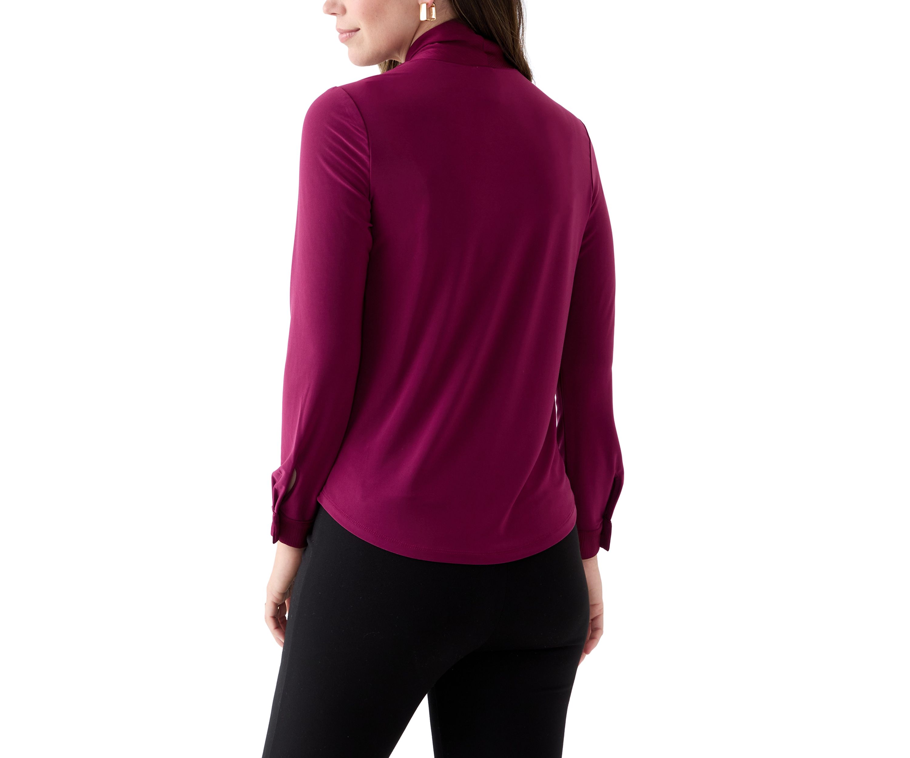 Womens Long Sleeve Mixed Media Front Tie Blouse